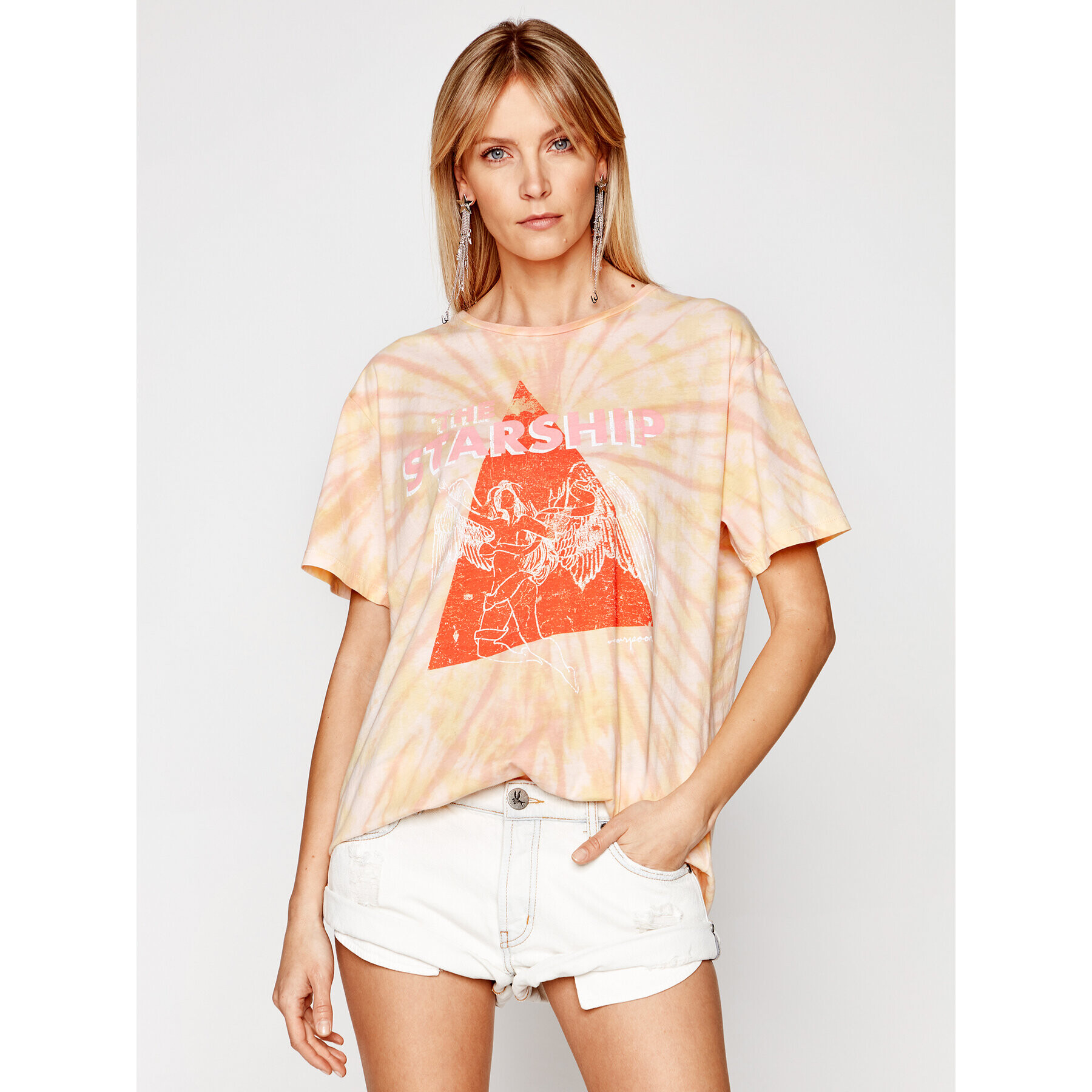 One Teaspoon T-Shirt Starship Sunset Tie Dye Tee 23917 Oranžová Boyfriend Fit - Pepit.cz