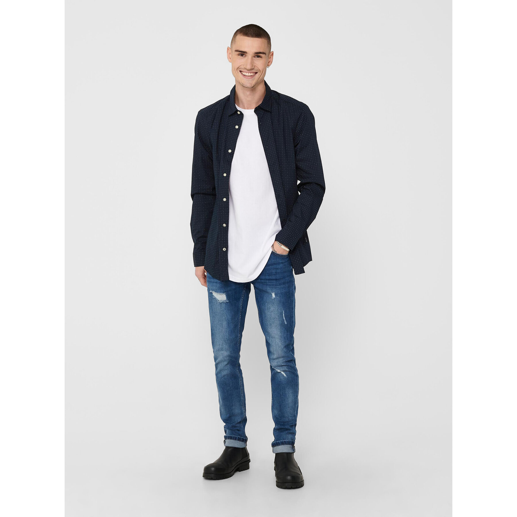 Only & Sons Košile Bart 22017573 Tmavomodrá Slim Fit - Pepit.cz