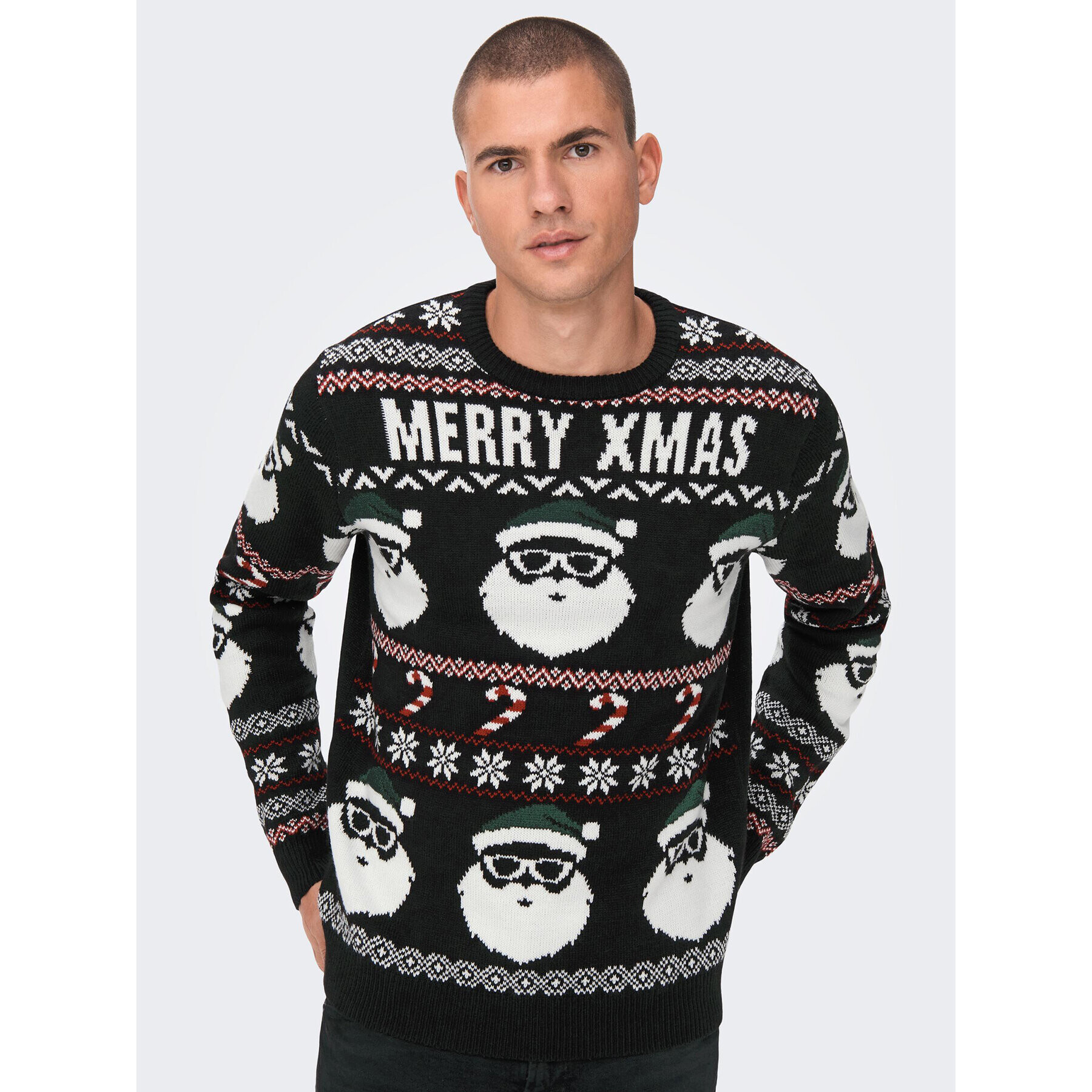 Only & Sons Svetr Xmas Santa 22023994 Černá Regular Fit - Pepit.cz