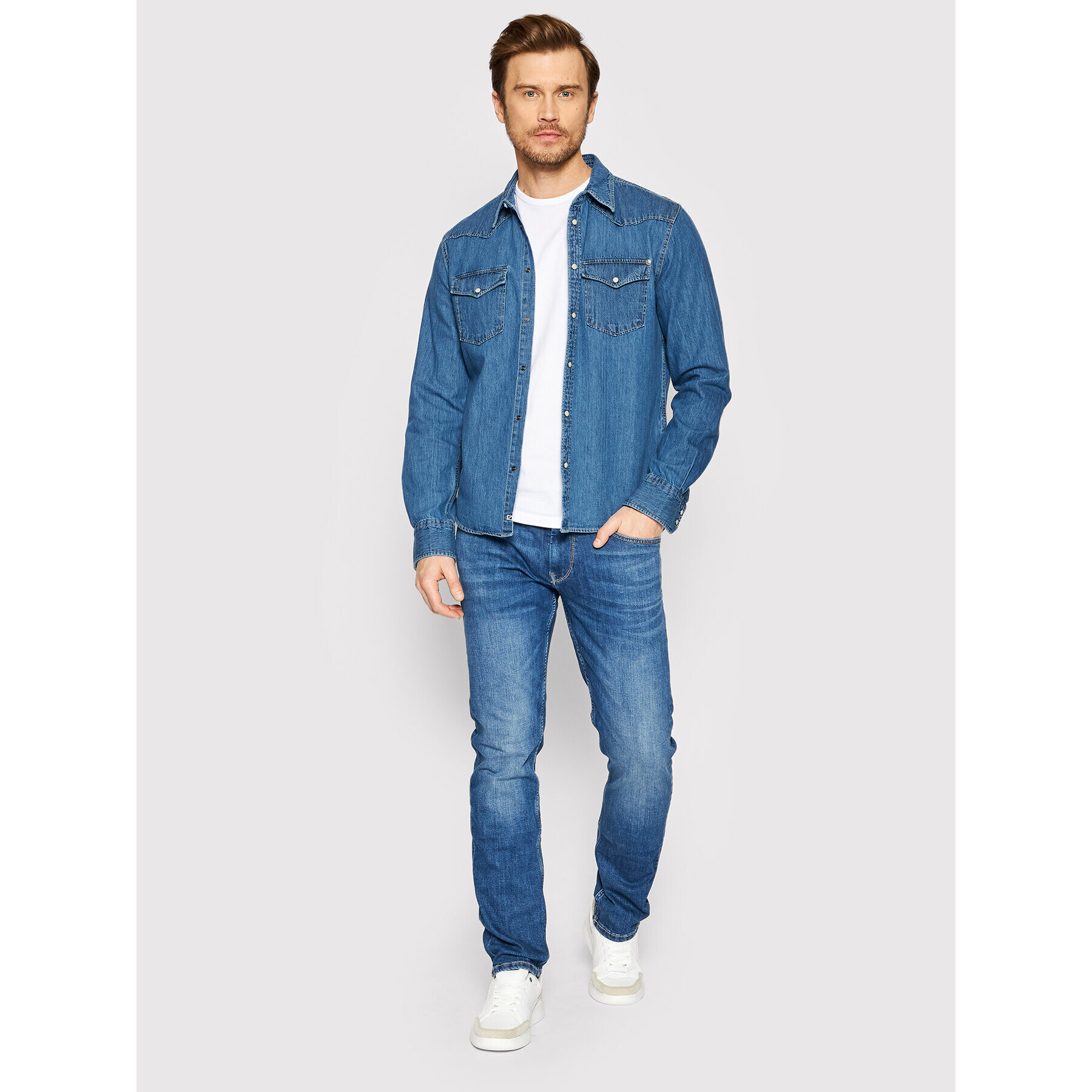 Pepe Jeans džínová košile Carson PM307489 Modrá Regular Fit - Pepit.cz