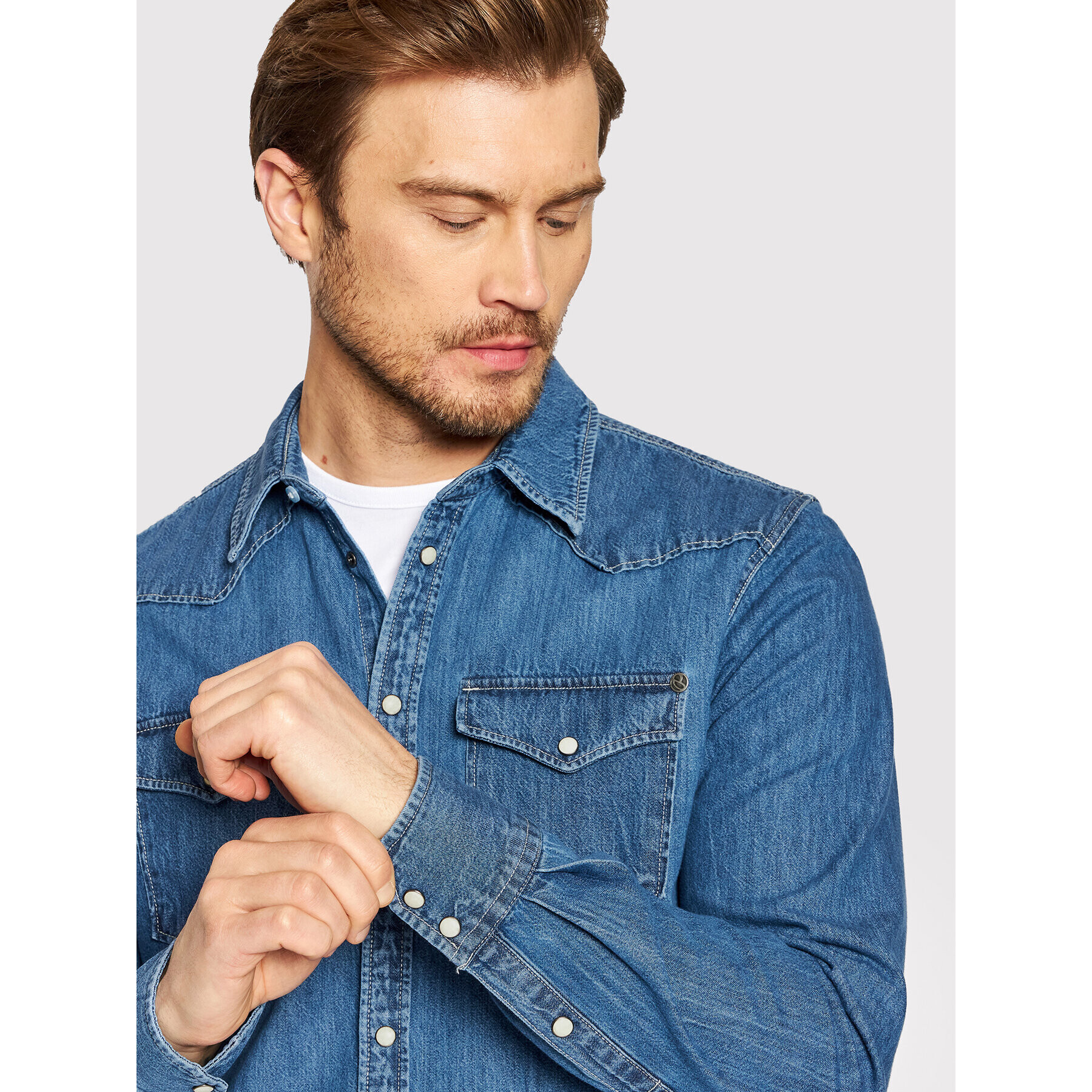 Pepe Jeans džínová košile Carson PM307489 Modrá Regular Fit - Pepit.cz