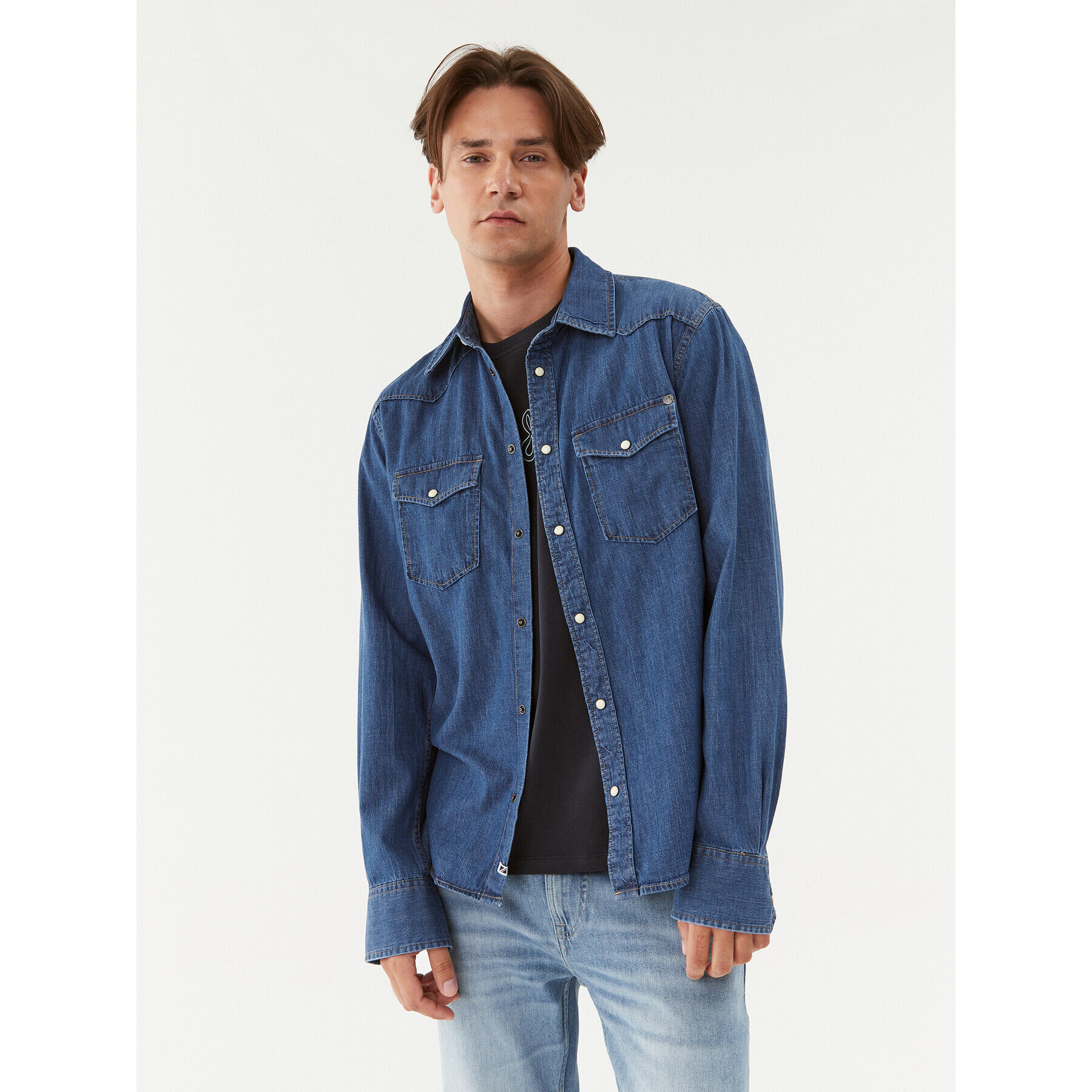 Pepe Jeans džínová košile Carson PM307489 Modrá Regular Fit - Pepit.cz