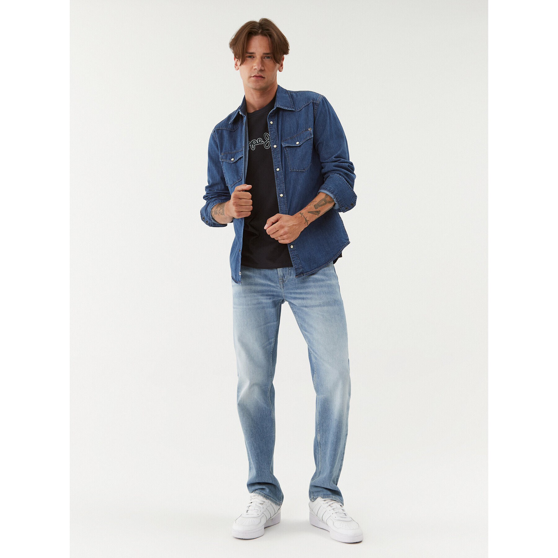 Pepe Jeans džínová košile Carson PM307489 Modrá Regular Fit - Pepit.cz