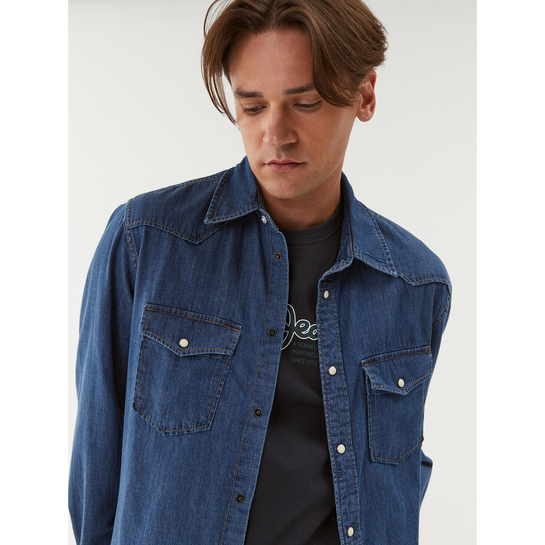 Pepe Jeans džínová košile Carson PM307489 Modrá Regular Fit - Pepit.cz