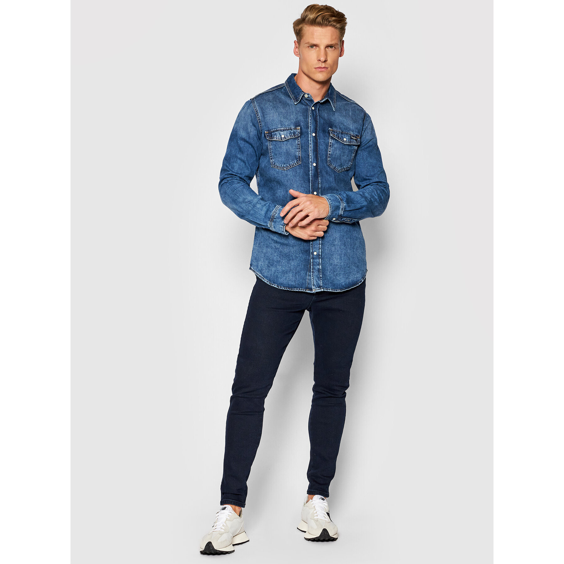 Pepe Jeans džínová košile Hammond Wiser PM307266 Modrá Regular Fit - Pepit.cz