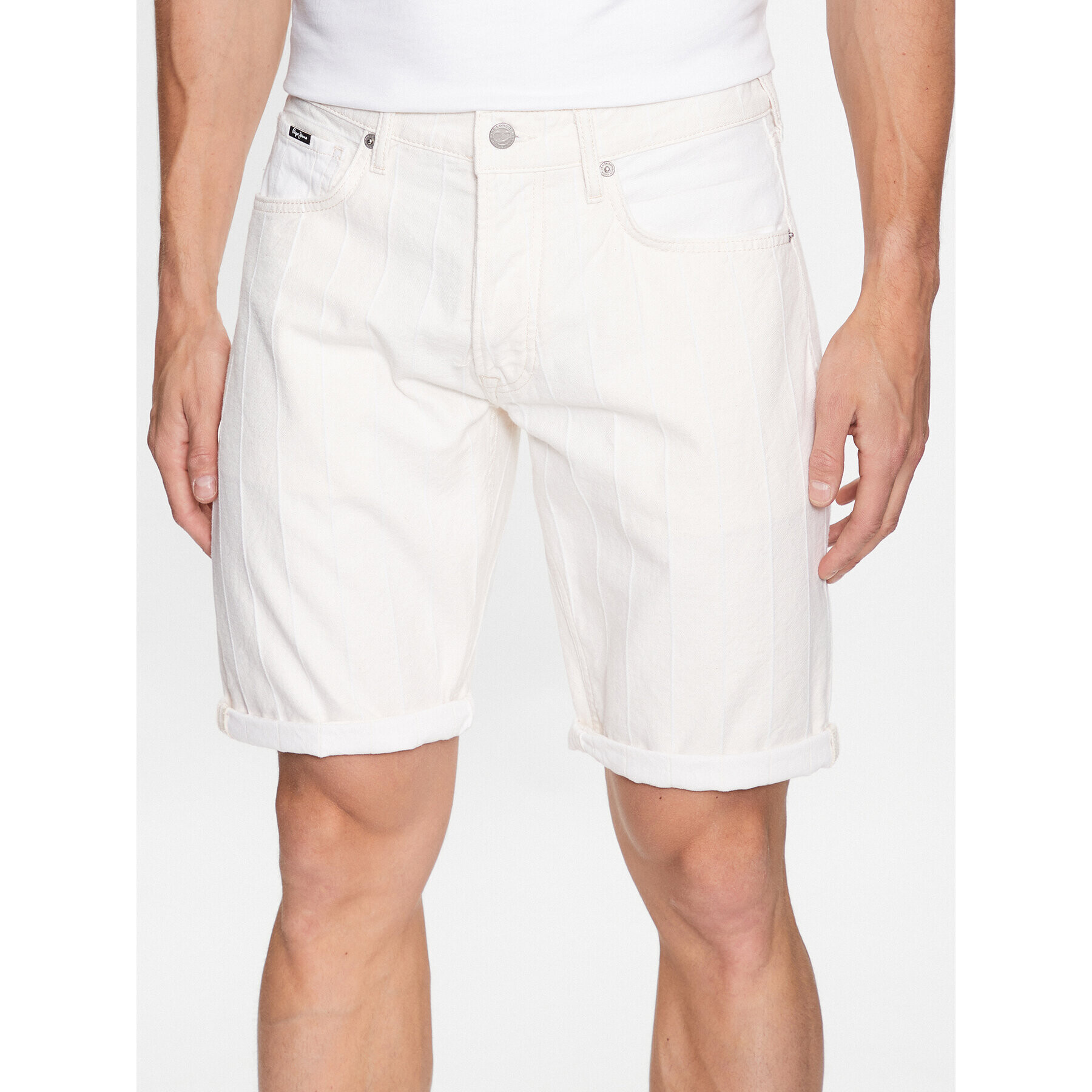 Pepe Jeans Džínové šortky Callen Short Stripe PM801013 Bílá Relaxed Fit - Pepit.cz