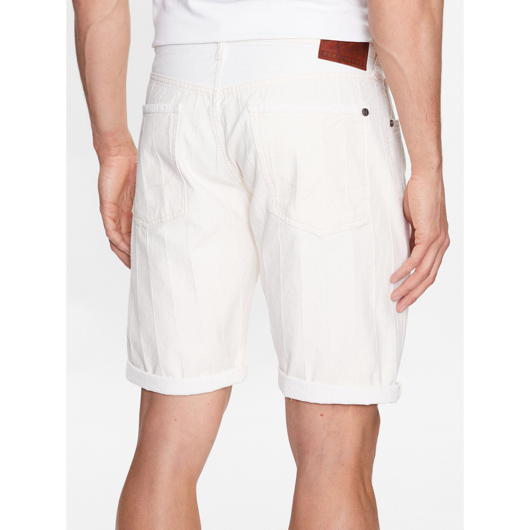 Pepe Jeans Džínové šortky Callen Short Stripe PM801013 Bílá Relaxed Fit - Pepit.cz