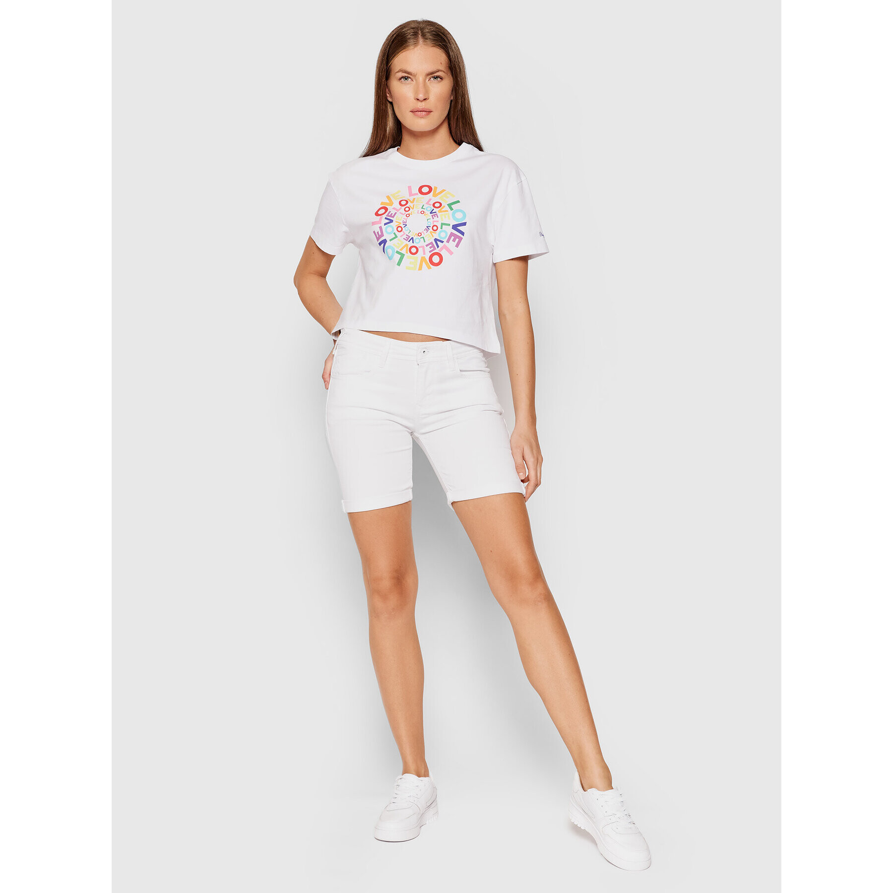 Pepe Jeans Džínové šortky Poppy Pride PL800910 Bílá Regular Fit - Pepit.cz