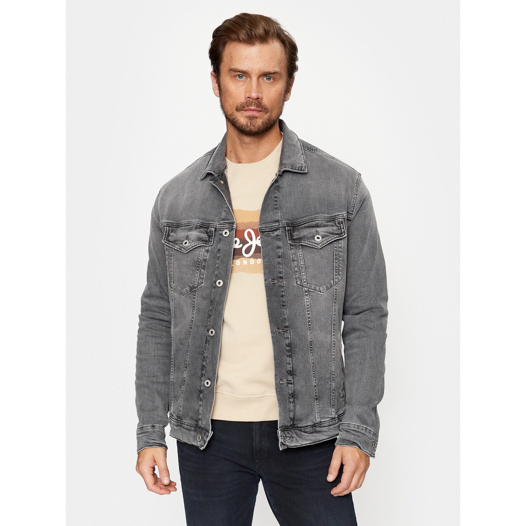 Pepe Jeans Jeansová bunda PM402805 Šedá Regular Fit - Pepit.cz