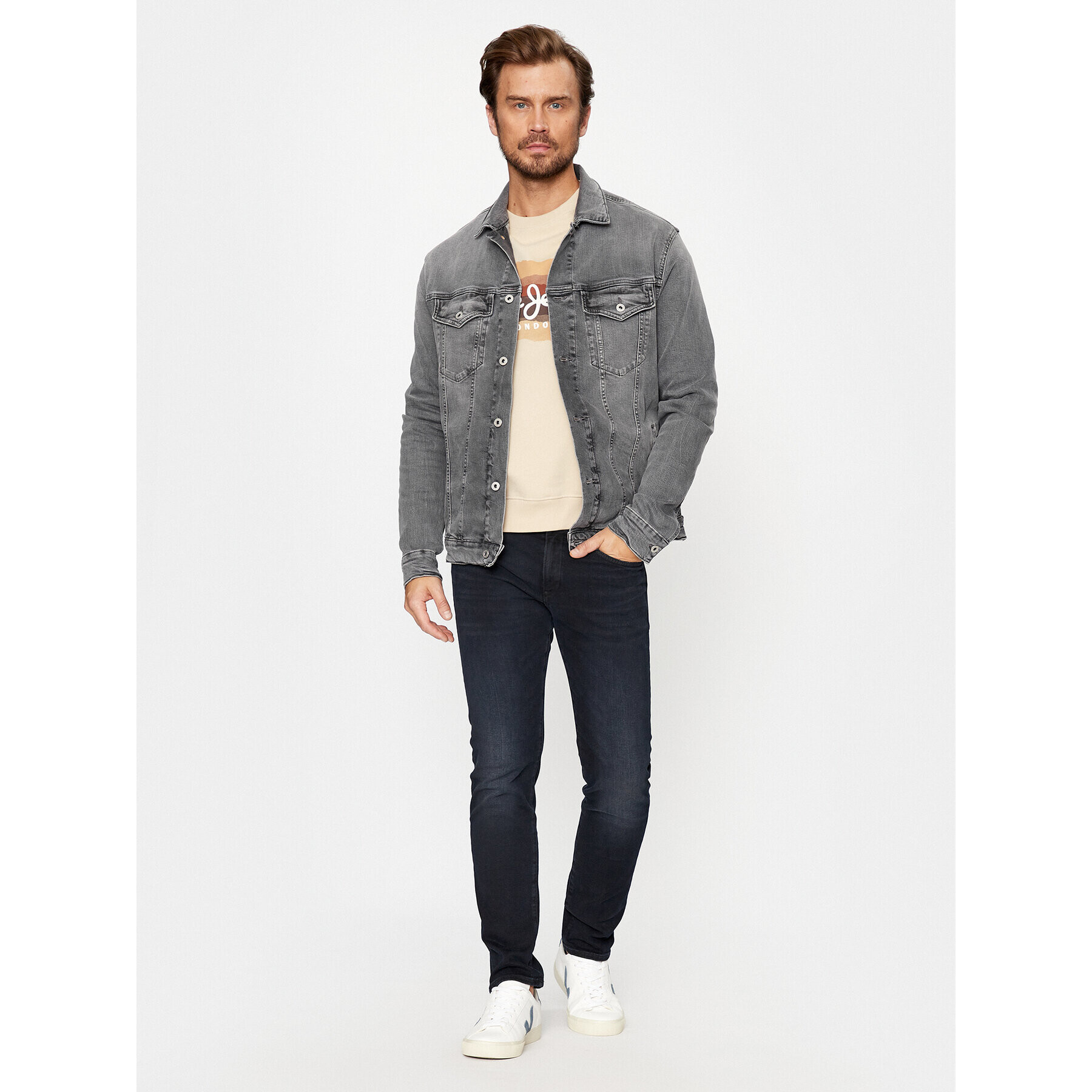 Pepe Jeans Jeansová bunda PM402805 Šedá Regular Fit - Pepit.cz