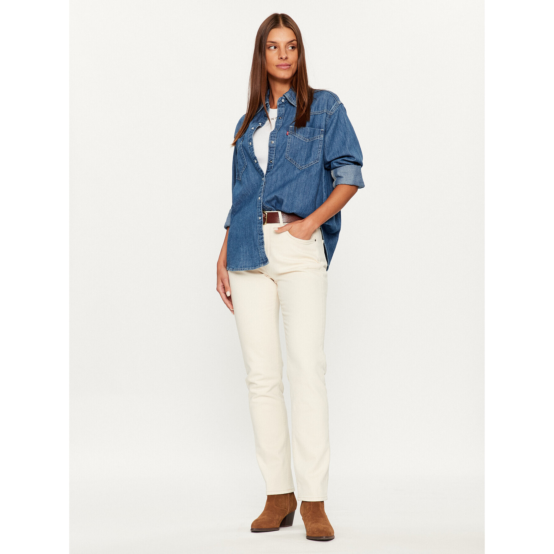 Pepe Jeans Jeansy Mary PL204164 Écru Straight Fit - Pepit.cz