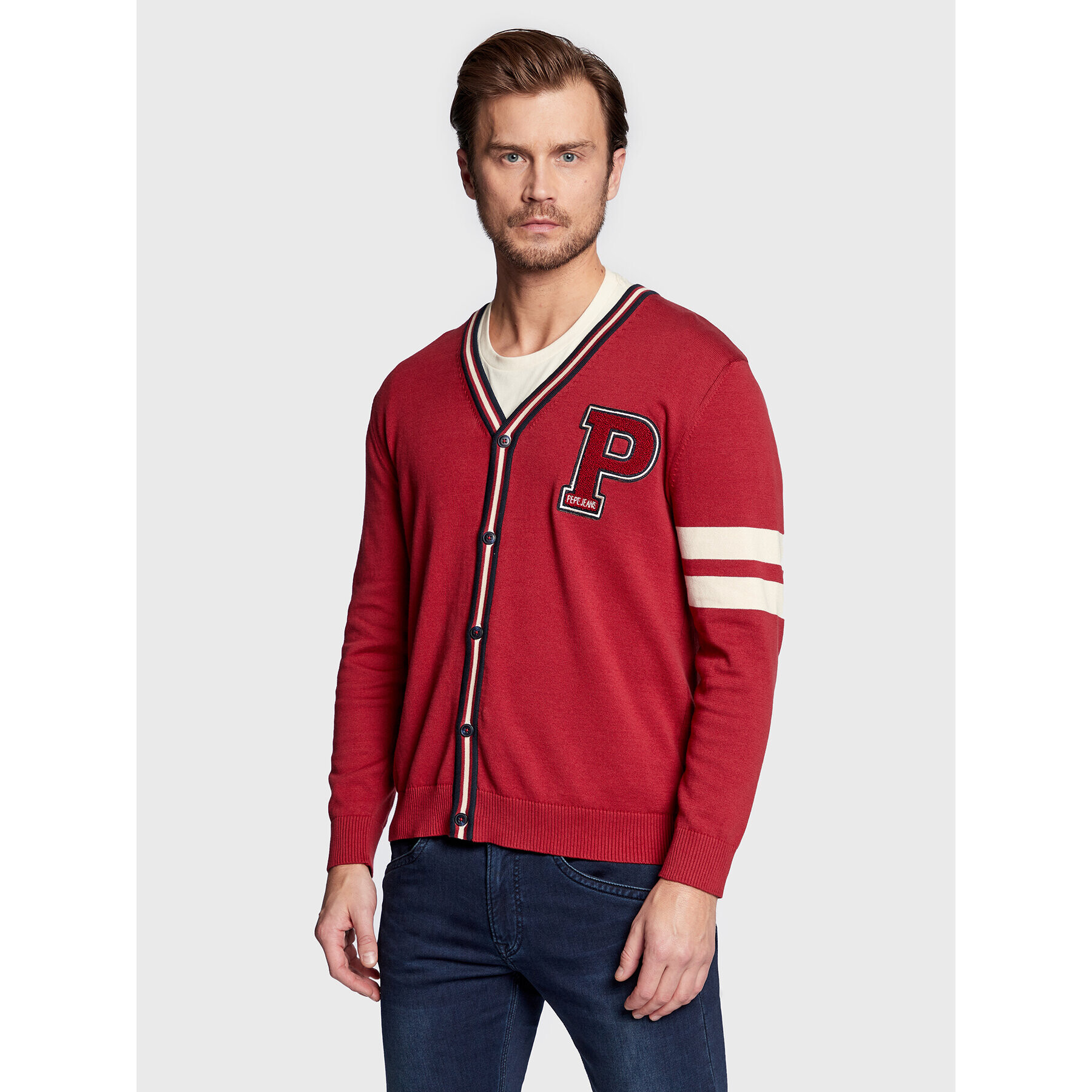 Pepe Jeans Kardigan Melvin PM702266 Bordó Regular Fit - Pepit.cz