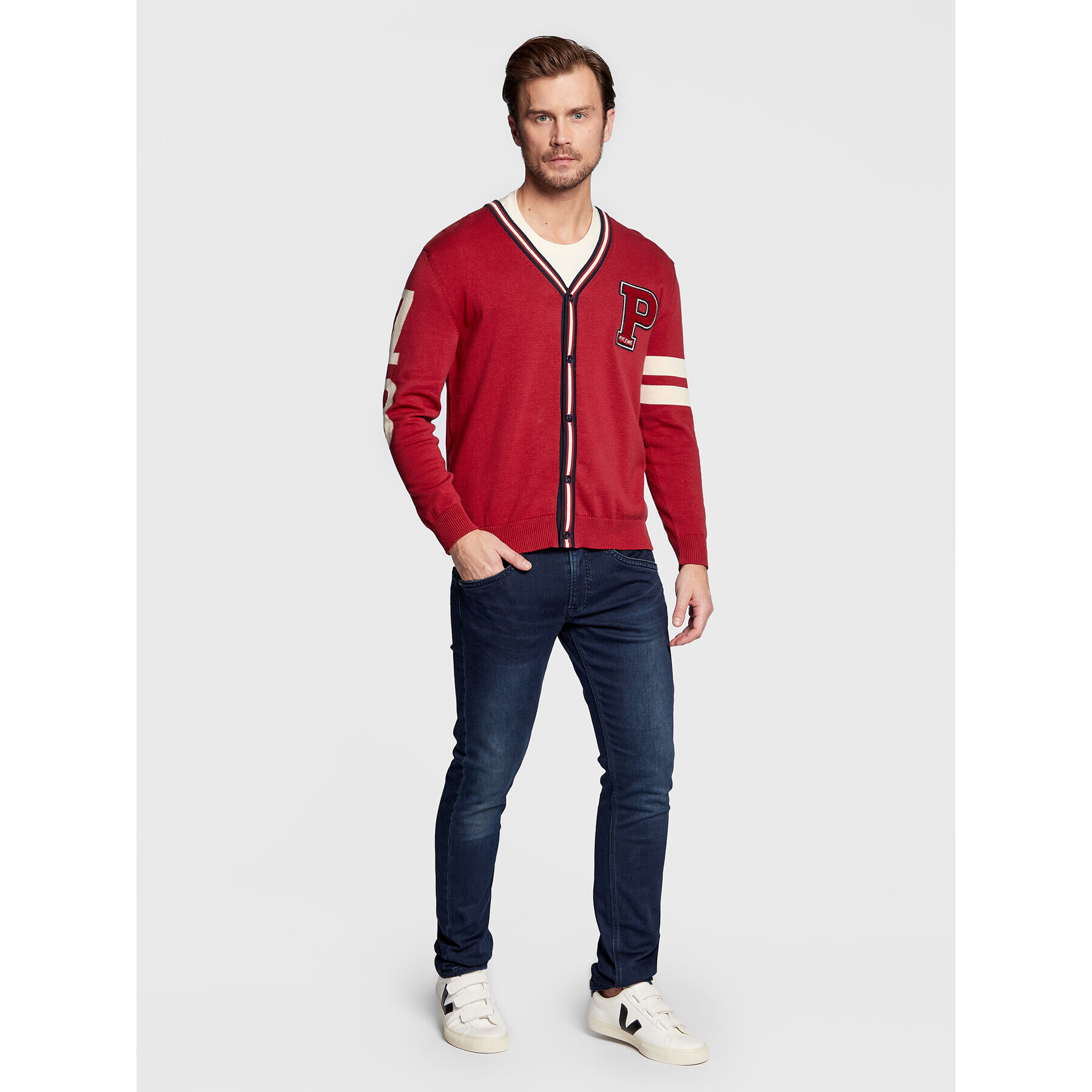 Pepe Jeans Kardigan Melvin PM702266 Bordó Regular Fit - Pepit.cz