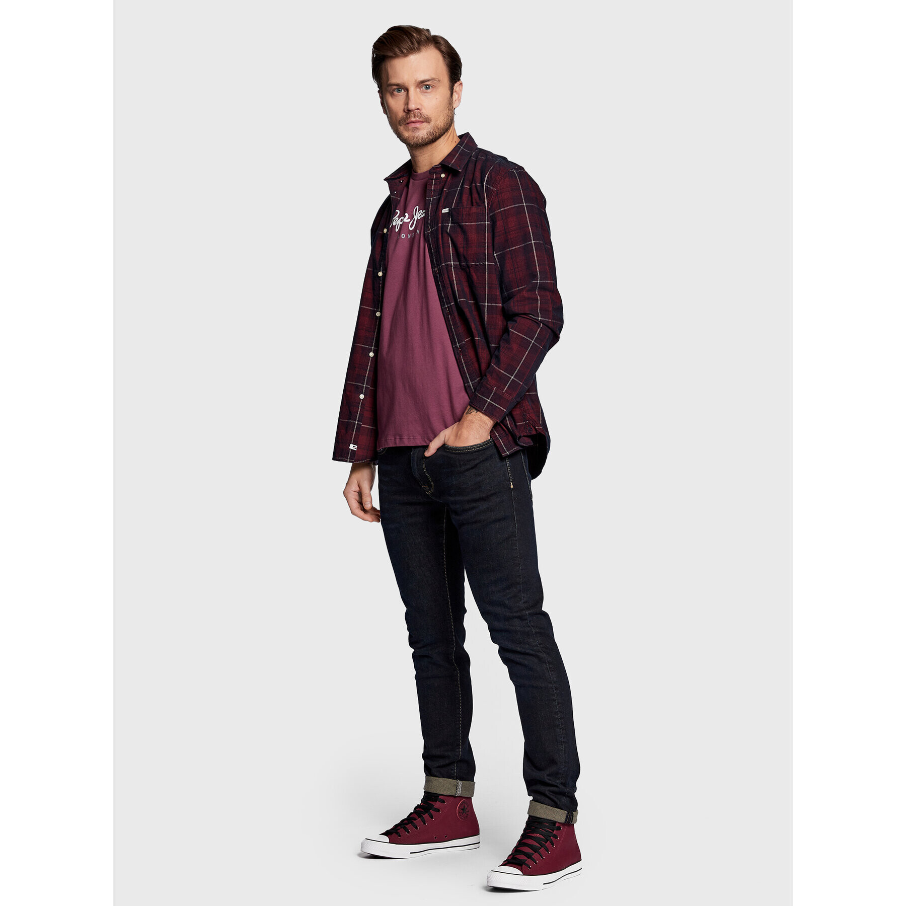 Pepe Jeans Košile Freshfield PM307661 Bordó Regular Fit - Pepit.cz