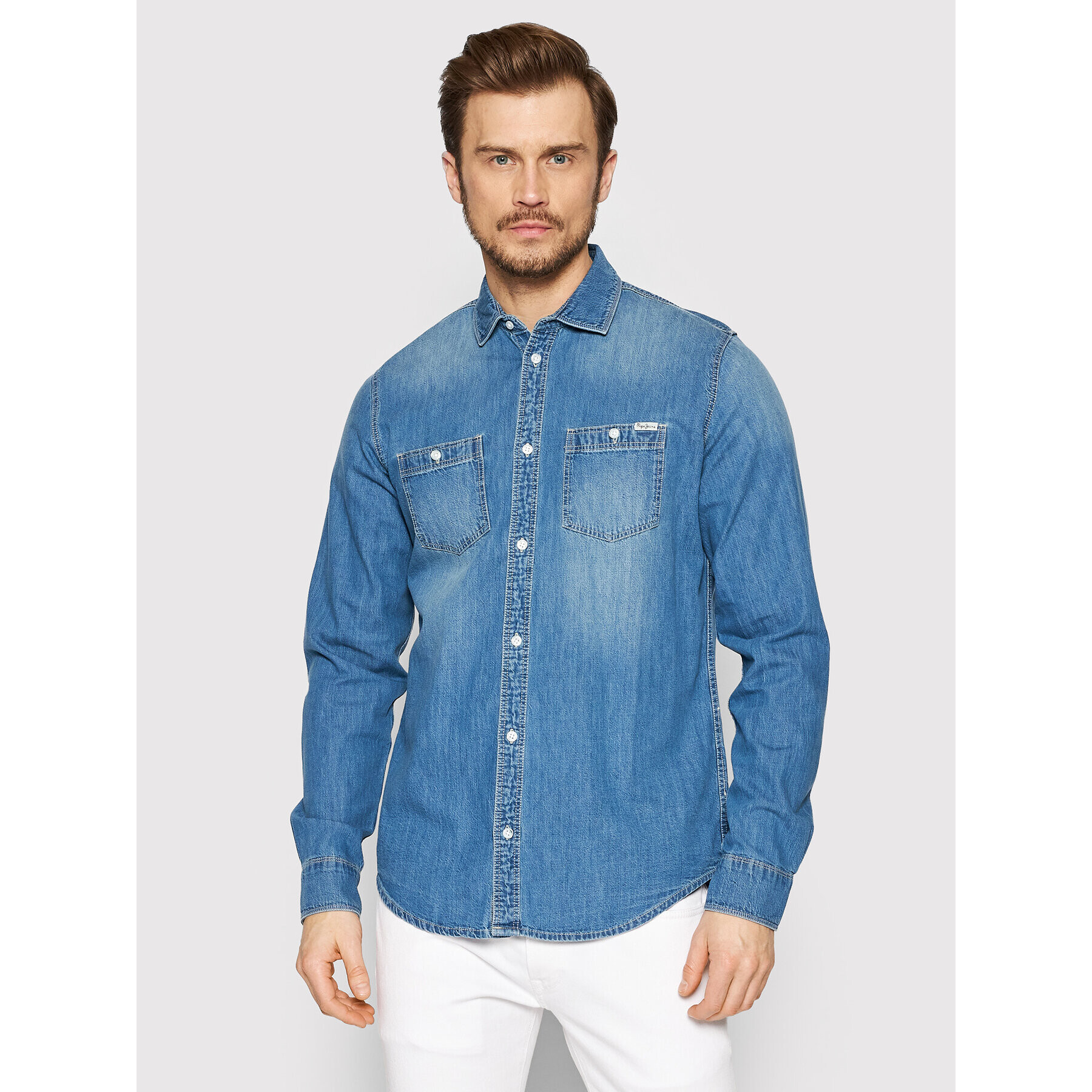 Pepe Jeans Košile Portland PM307492 Modrá Regular Fit - Pepit.cz