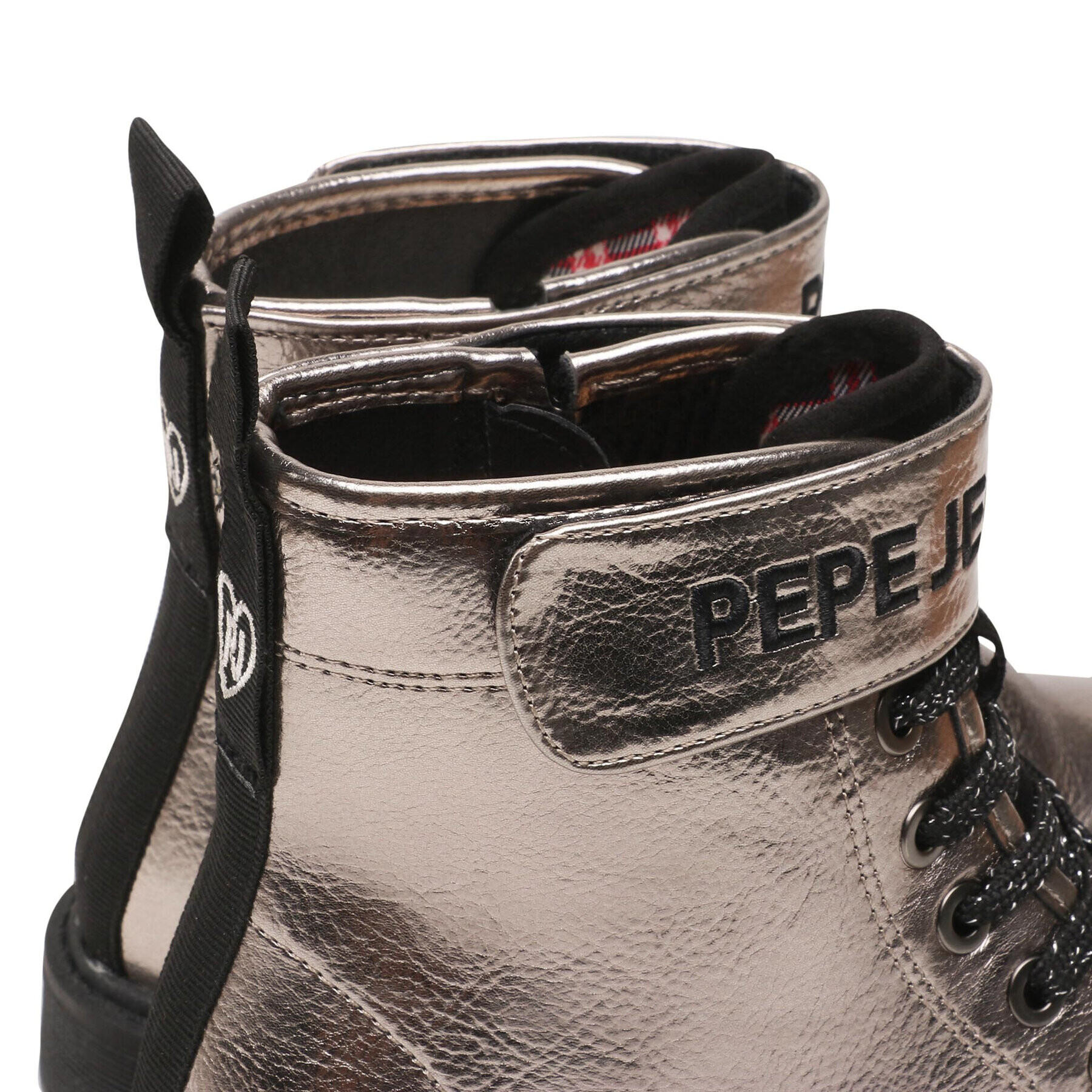 Pepe Jeans Kozačky Hatton Strap Metal PGS50168 Stříbrná - Pepit.cz