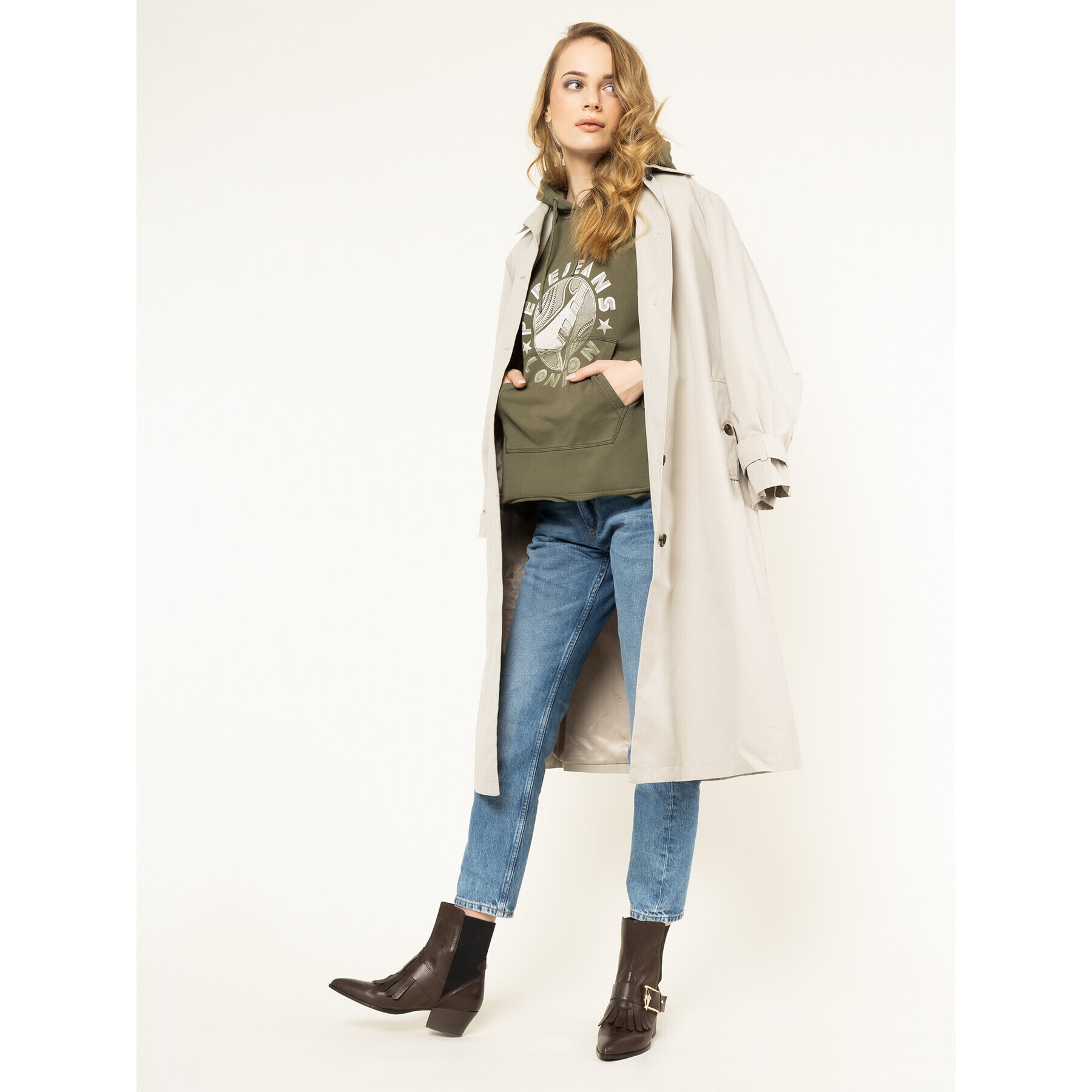 Pepe Jeans Mikina Betty PL580912 Zelená Loose Fit - Pepit.cz