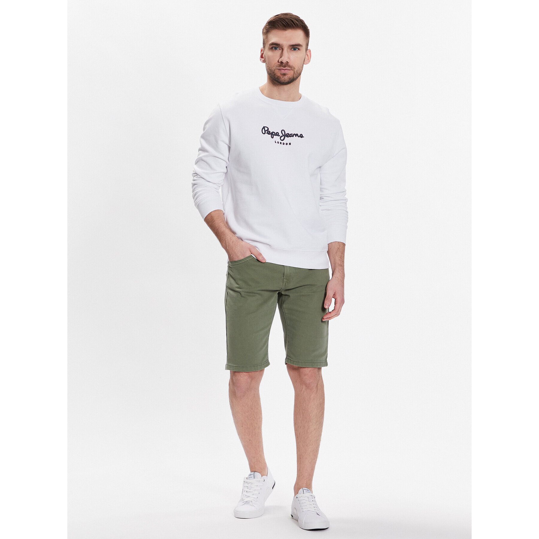 Pepe Jeans Mikina Edward Crew PM582380 Bílá Regular Fit - Pepit.cz