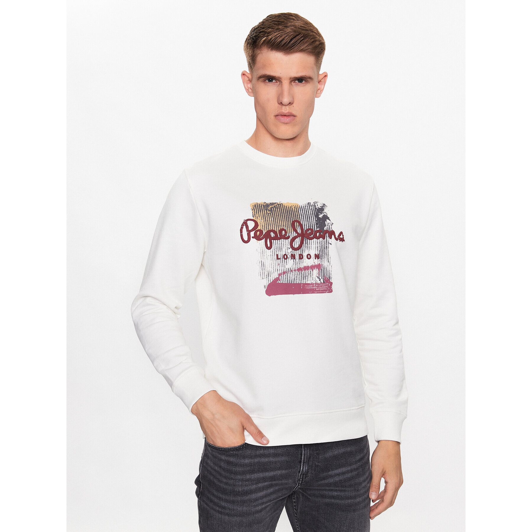 Pepe Jeans Mikina Melbourne Sweat PM582483 Bílá Regular Fit - Pepit.cz