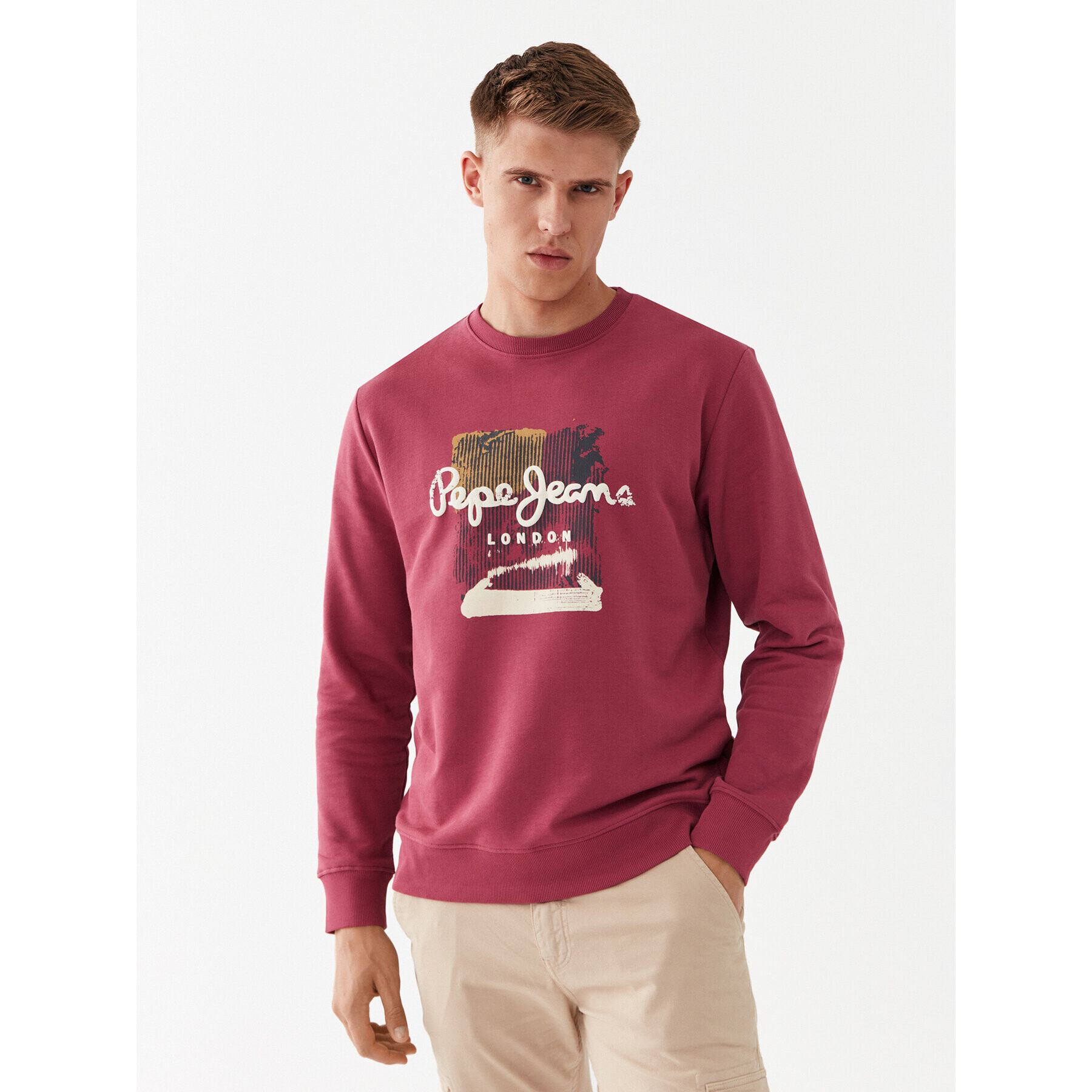 Pepe Jeans Mikina Melbourne Sweat PM582483 Bordó Regular Fit - Pepit.cz