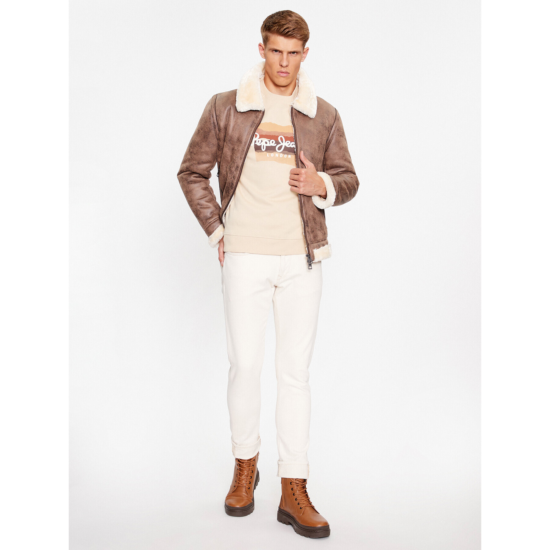 Pepe Jeans Mikina Mun PM582519 Béžová Regular Fit - Pepit.cz