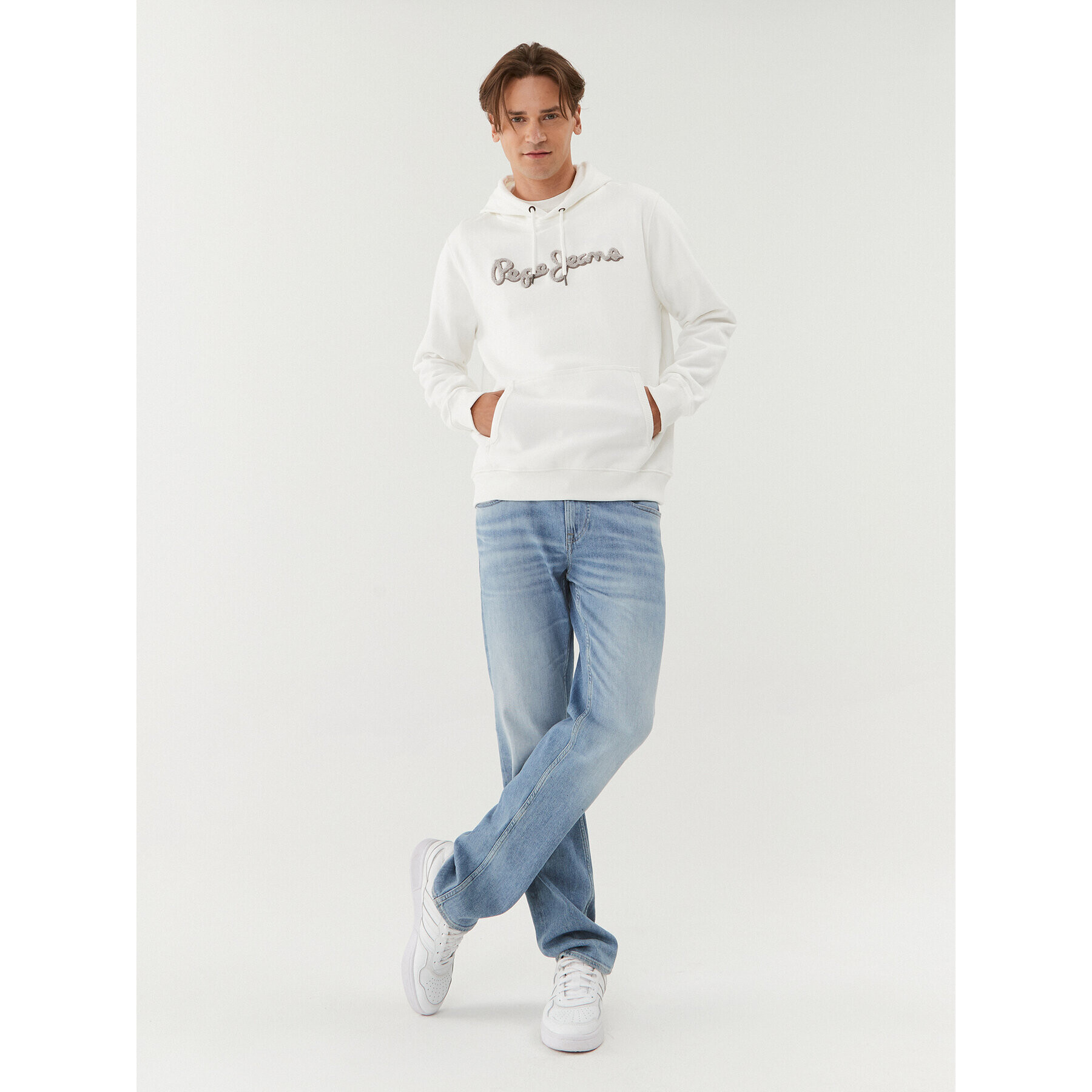 Pepe Jeans Mikina Ryan Hoodie PM582328 Bílá Regular Fit - Pepit.cz