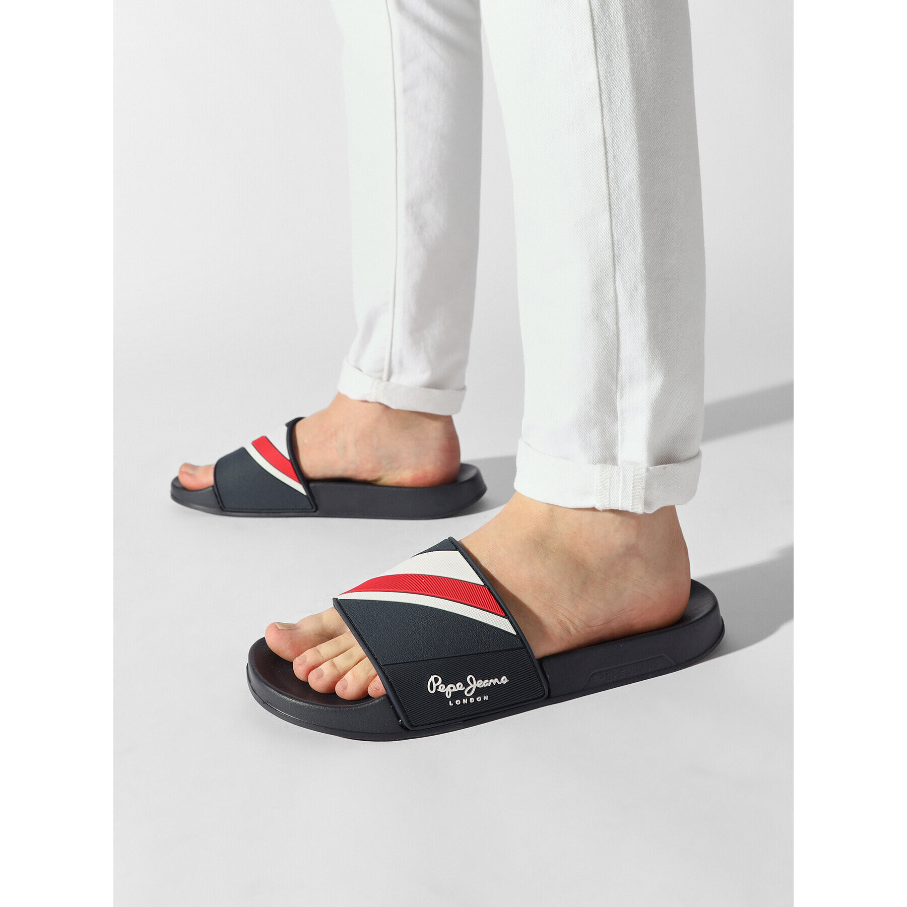 Pepe Jeans Nazouváky Slider Texture PMS70125 Tmavomodrá - Pepit.cz