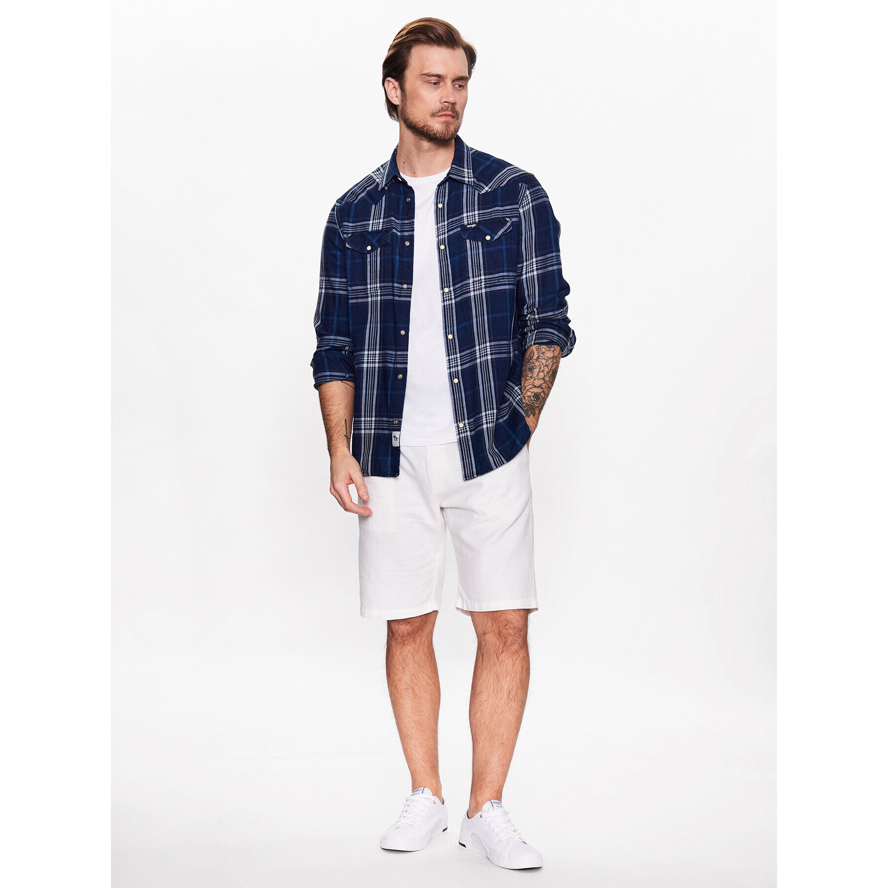 Pepe Jeans Šortky z materiálu Arkin Short Linen PM800913 Écru Relaxed Fit - Pepit.cz