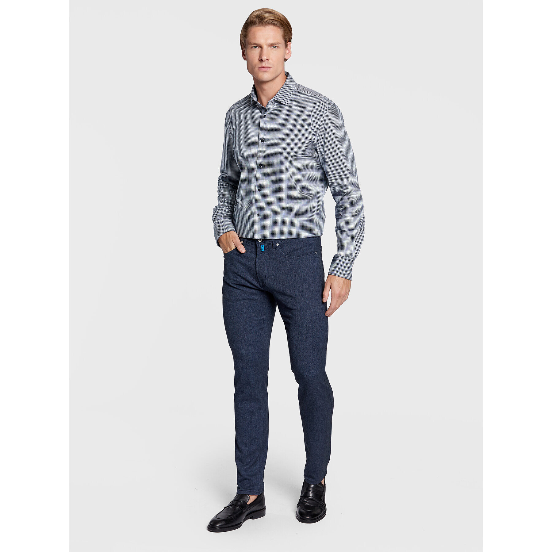 Pierre Cardin Kalhoty z materiálu 30947/000/1016 Tmavomodrá Lyon Tapered Fit - Pepit.cz