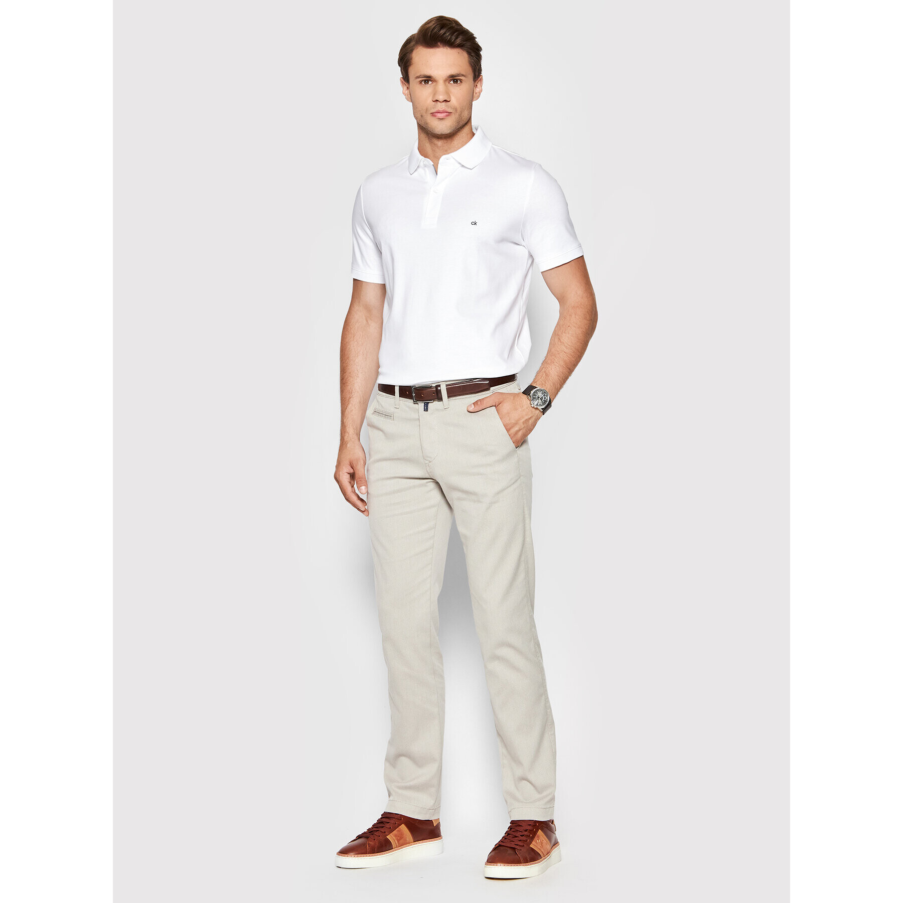 Pierre Cardin Kalhoty z materiálu 33747/000/1003 Béžová Lyon Tapered Fit - Pepit.cz