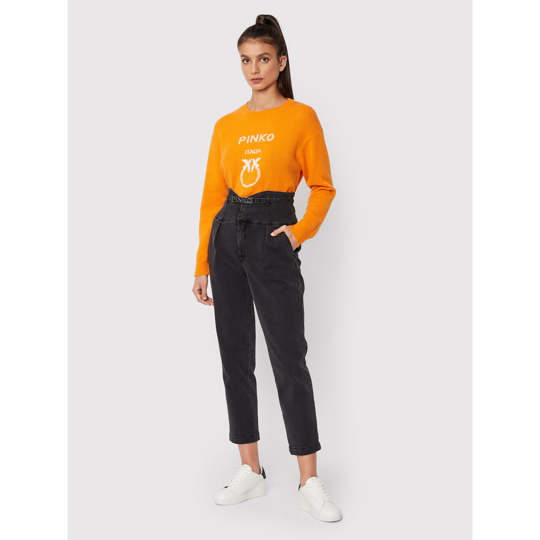 Pinko Jeansy Ariel 1J10YN A04V Šedá Carrot Fit - Pepit.cz