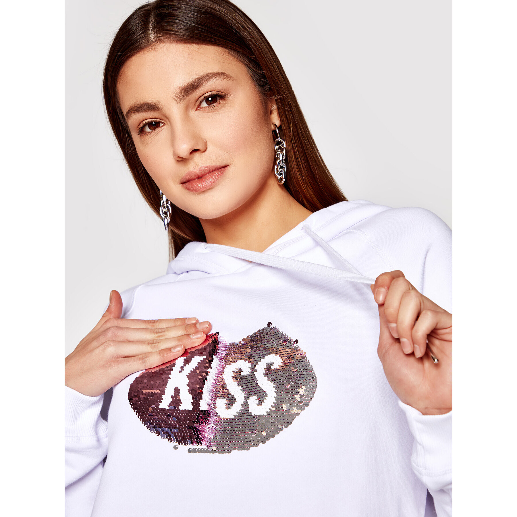 PLNY LALA Mikina Kiss PL-BL-HO-00047 Bílá Regular Fit - Pepit.cz