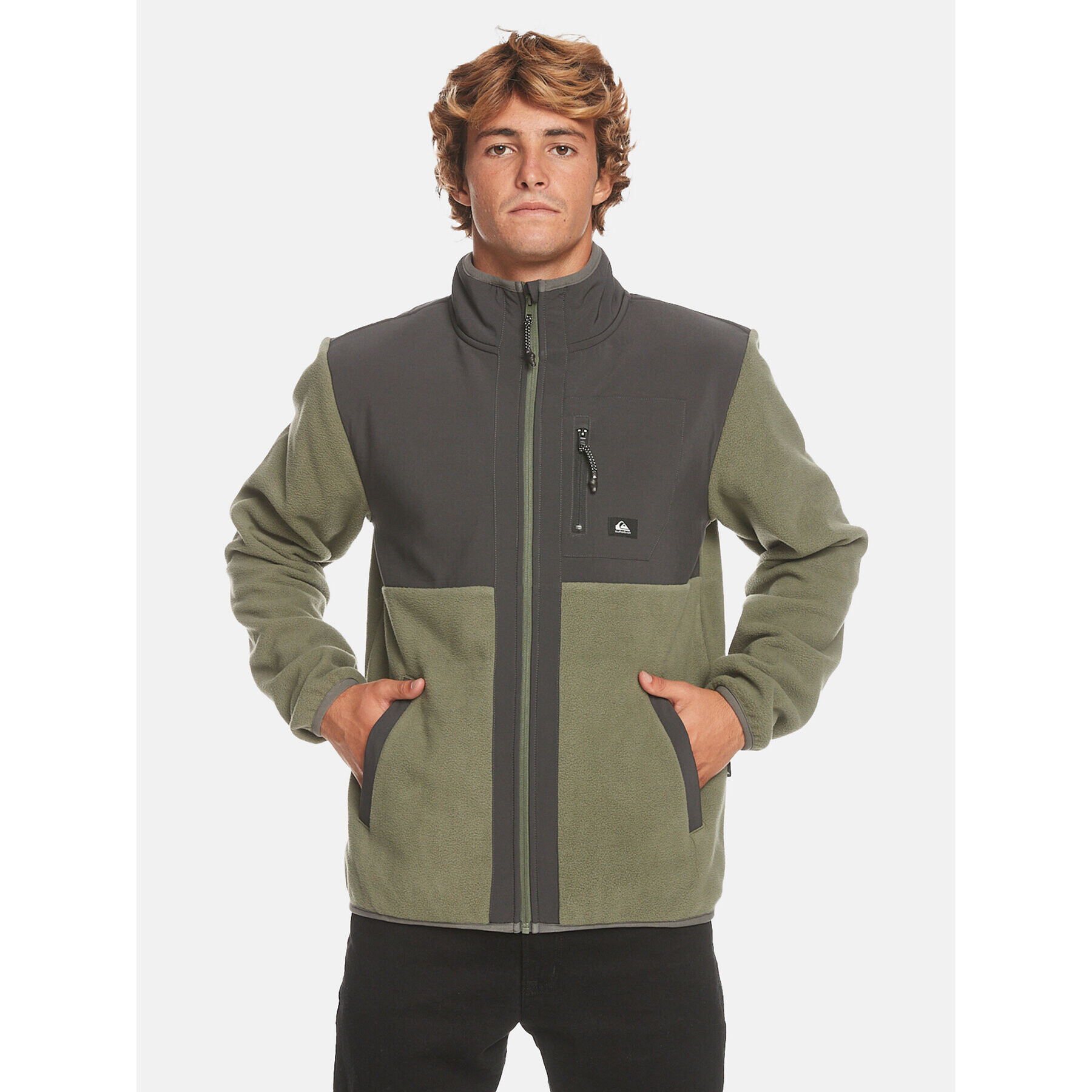 Quiksilver Fleecová mikina Fz Polar Otlr EQYFT04824 Khaki Regular Fit - Pepit.cz