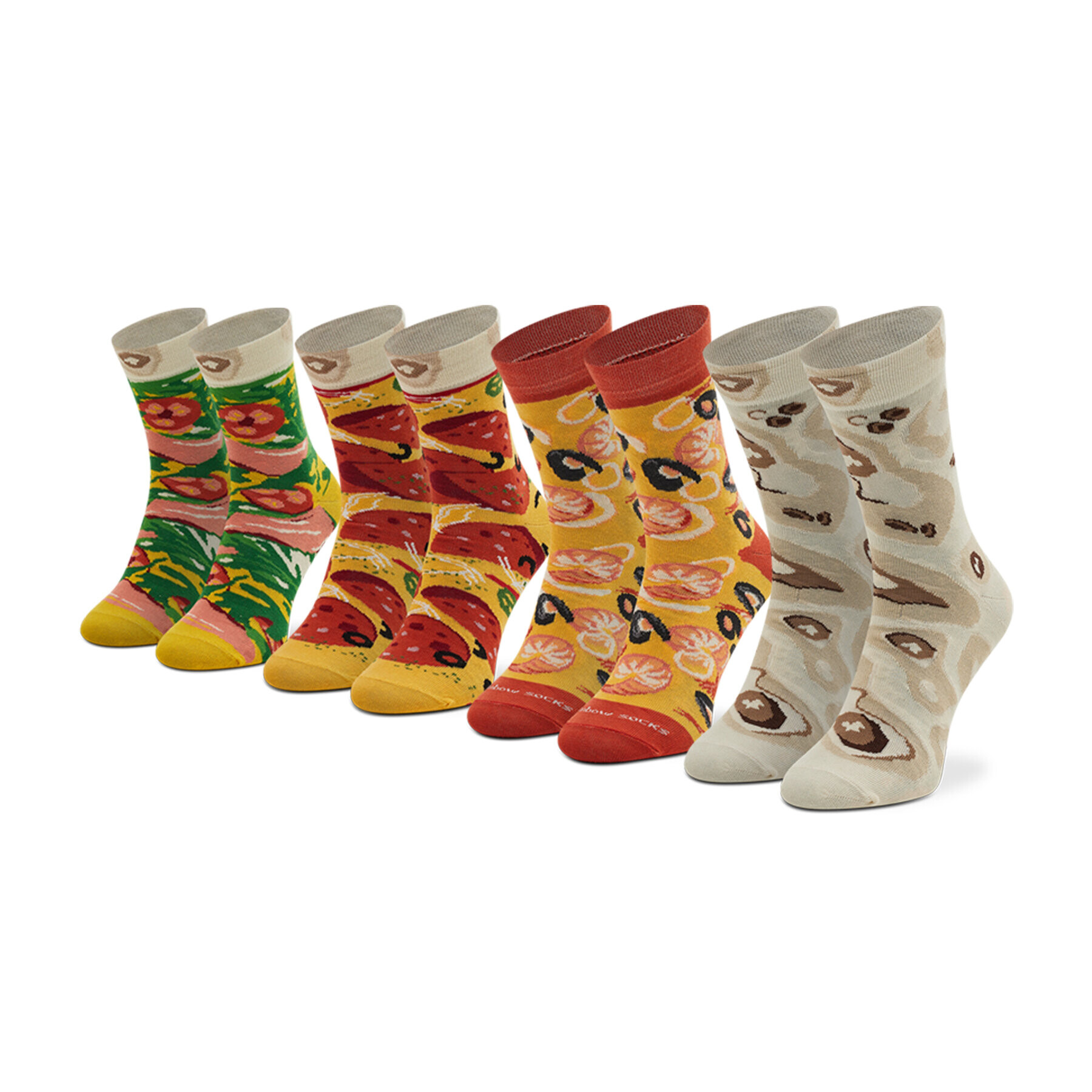 Rainbow Socks Sada 4 párů vysokých ponožek unisex Pizza Socks Box Italiana/Seafood/Pepperoni Červená - Pepit.cz