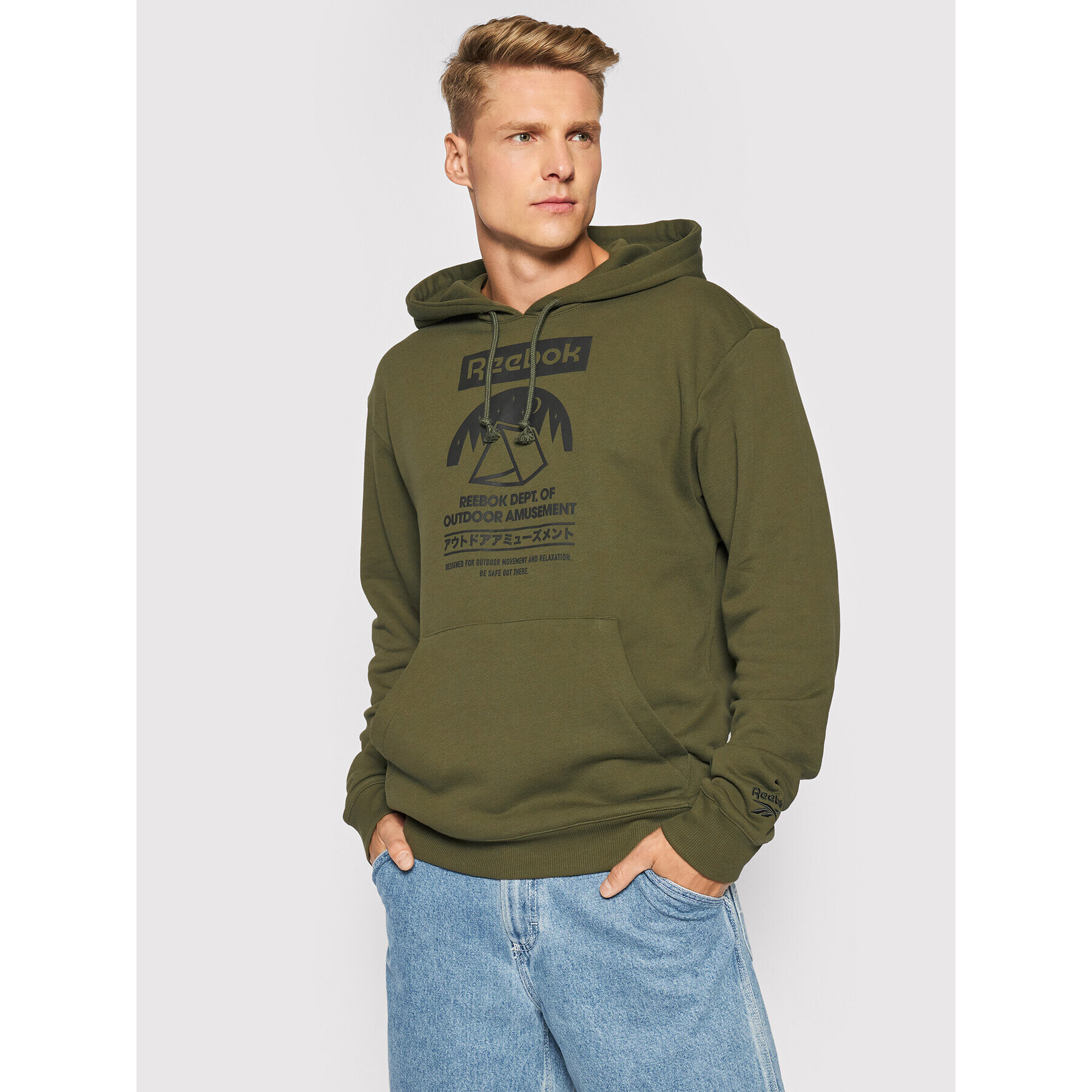 Reebok Mikina Cl Camping Graphic Hoodie GS4194 Zelená Relaxed Fit - Pepit.cz