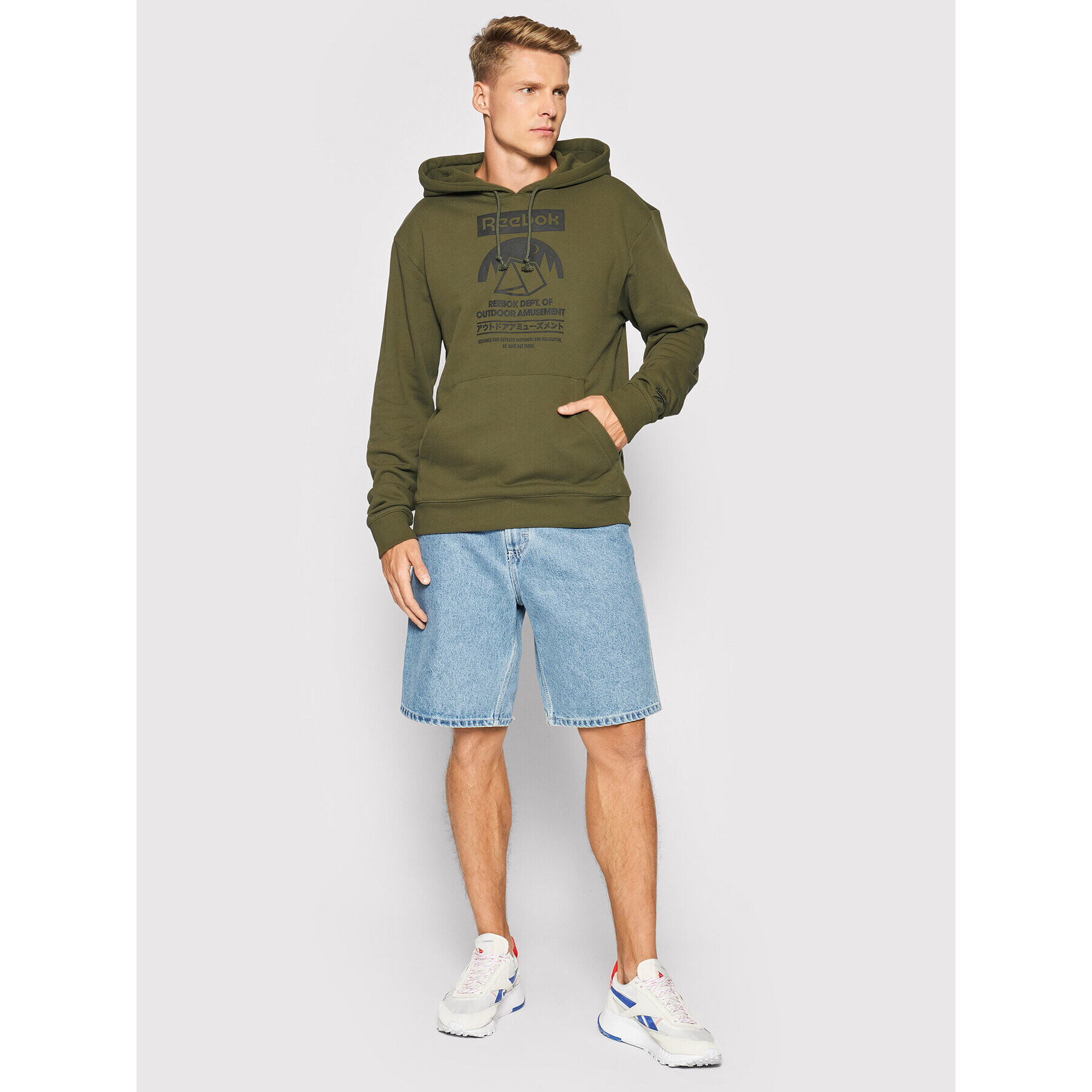 Reebok Mikina Cl Camping Graphic Hoodie GS4194 Zelená Relaxed Fit - Pepit.cz