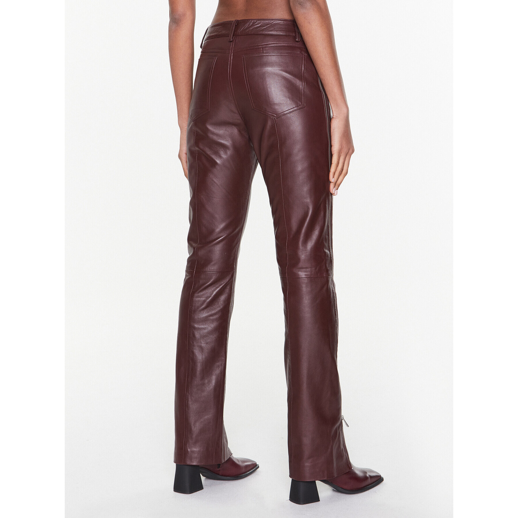 Remain Kožené kalhoty Leather Zipper RM2053 Bordó Straight Fit - Pepit.cz