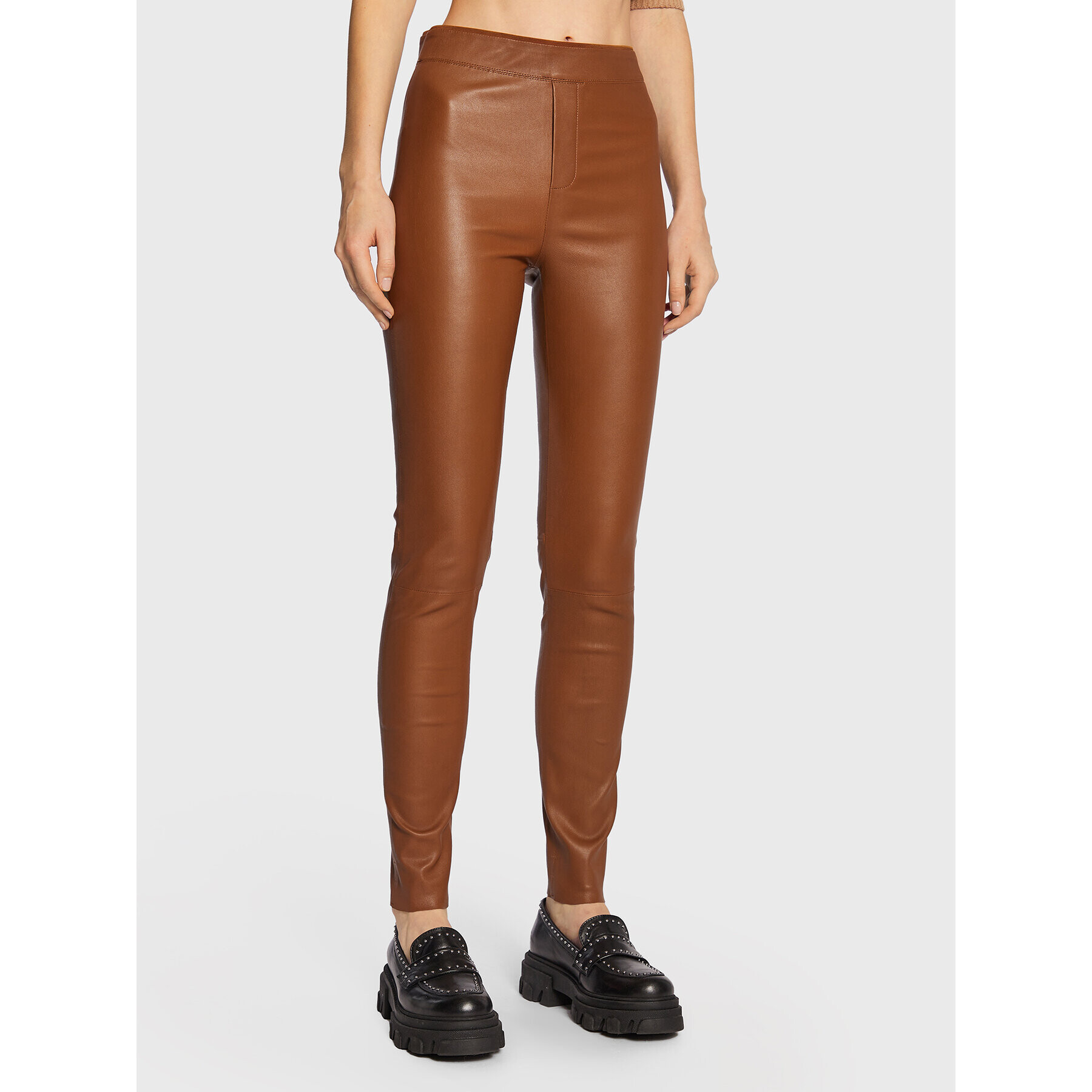 Remain Kožené kalhoty Snipe Leggings Leather RM1508 Hnědá Slim Fit - Pepit.cz