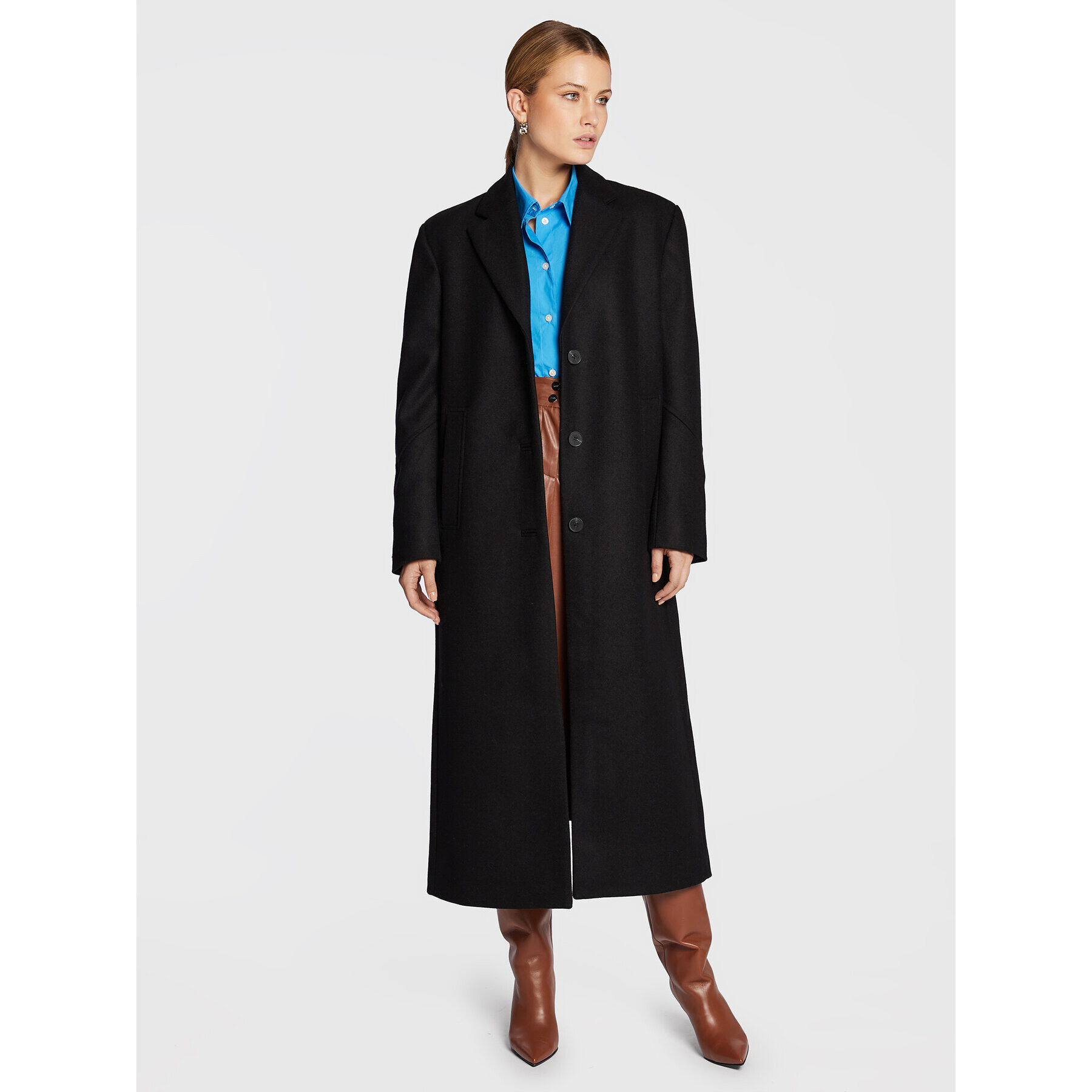 Remain Vlněný kabát Boyle Coat RM1487 Černá Boxy Fit - Pepit.cz