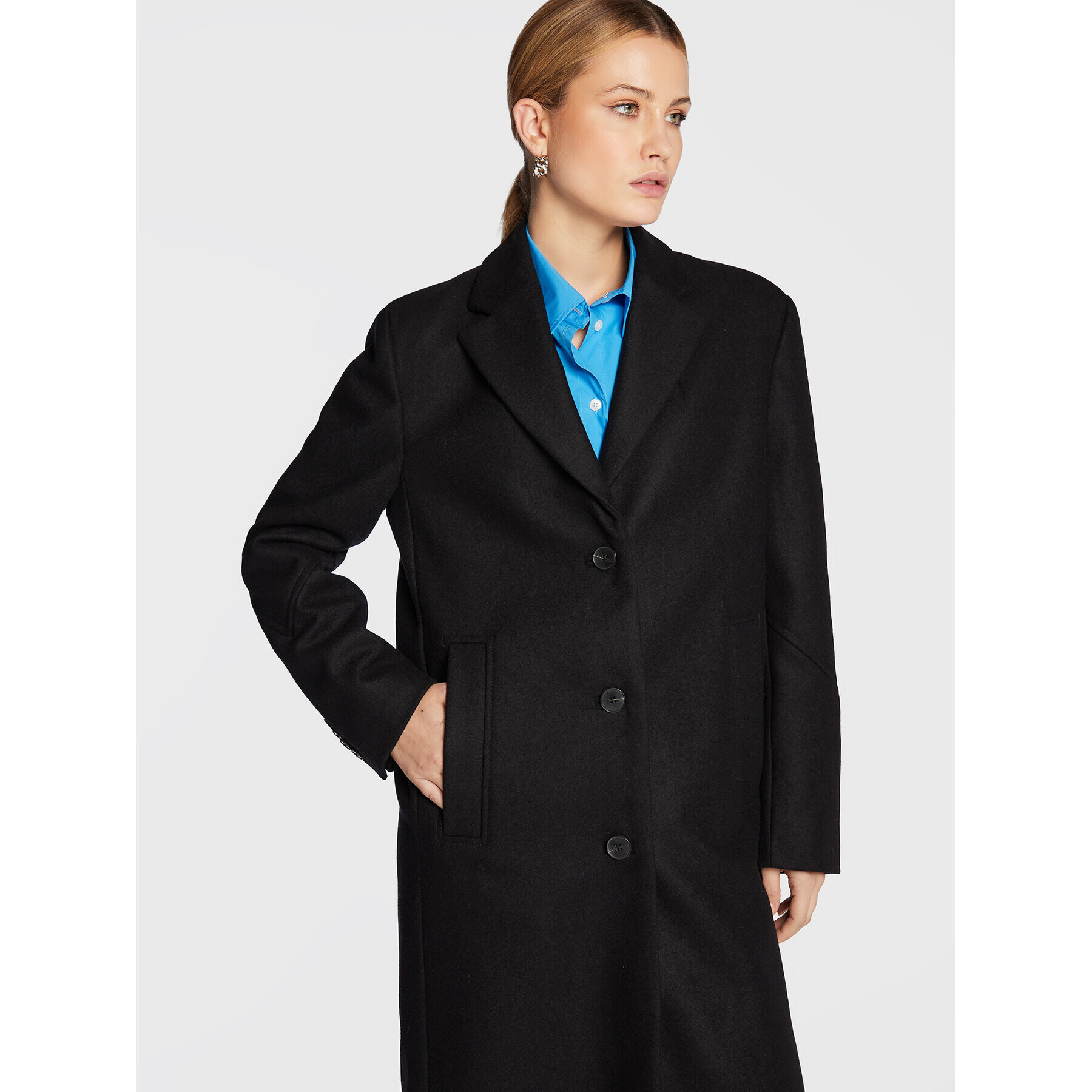 Remain Vlněný kabát Boyle Coat RM1487 Černá Boxy Fit - Pepit.cz