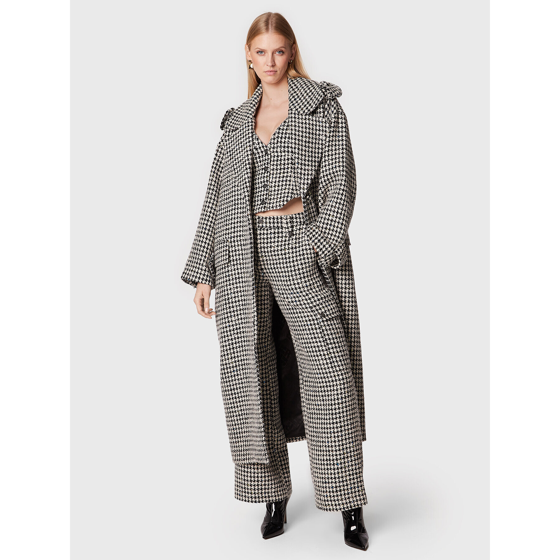 ROTATE Vlněný kabát Sparkly Houndstooth RT1904 Barevná Oversize - Pepit.cz