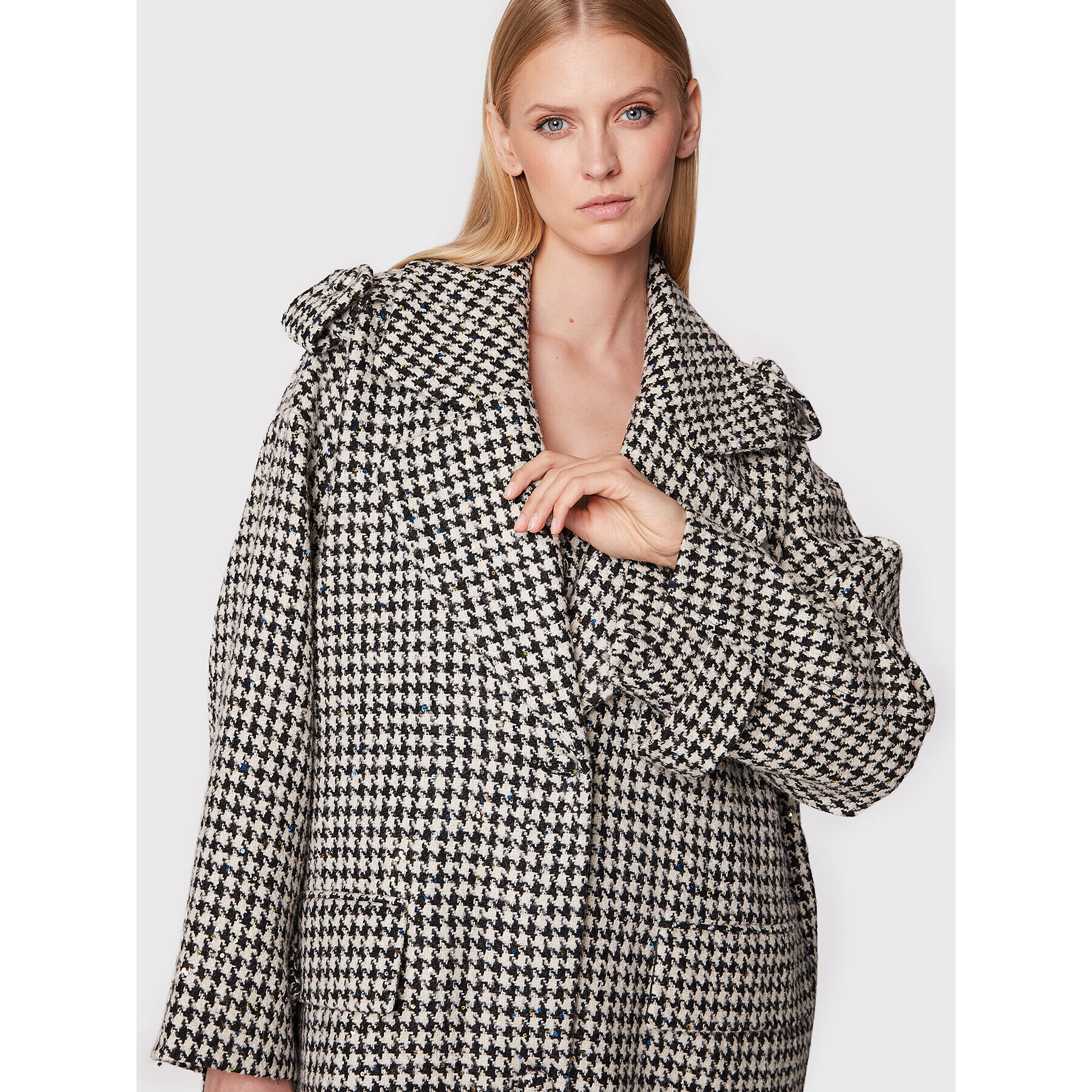 ROTATE Vlněný kabát Sparkly Houndstooth RT1904 Barevná Oversize - Pepit.cz