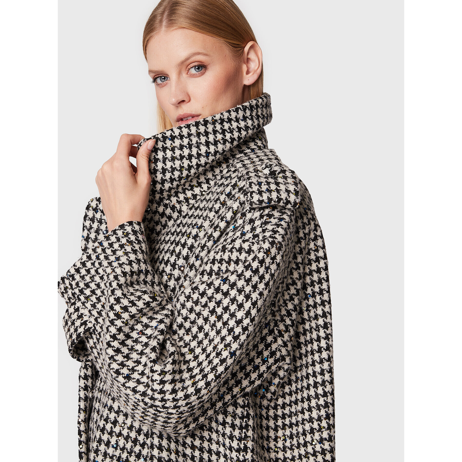 ROTATE Vlněný kabát Sparkly Houndstooth RT1904 Barevná Oversize - Pepit.cz