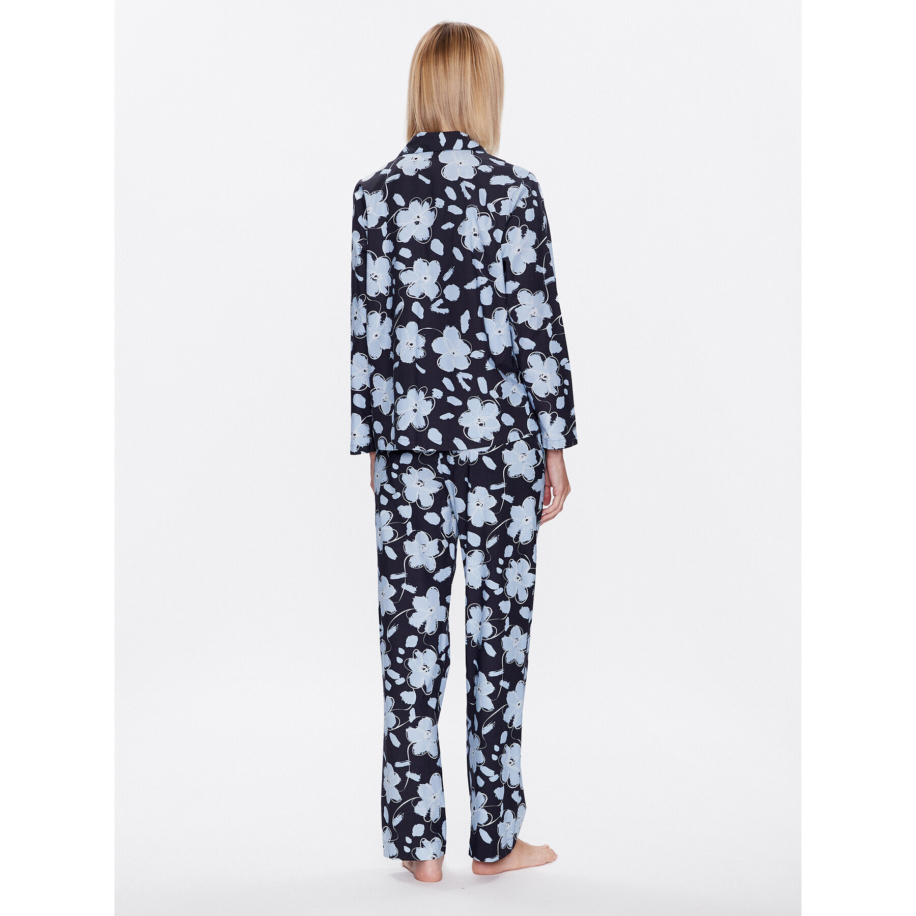 Seidensticker Pyžamo Classic Pajama Set Flowers Tmavomodrá Straight Fit - Pepit.cz