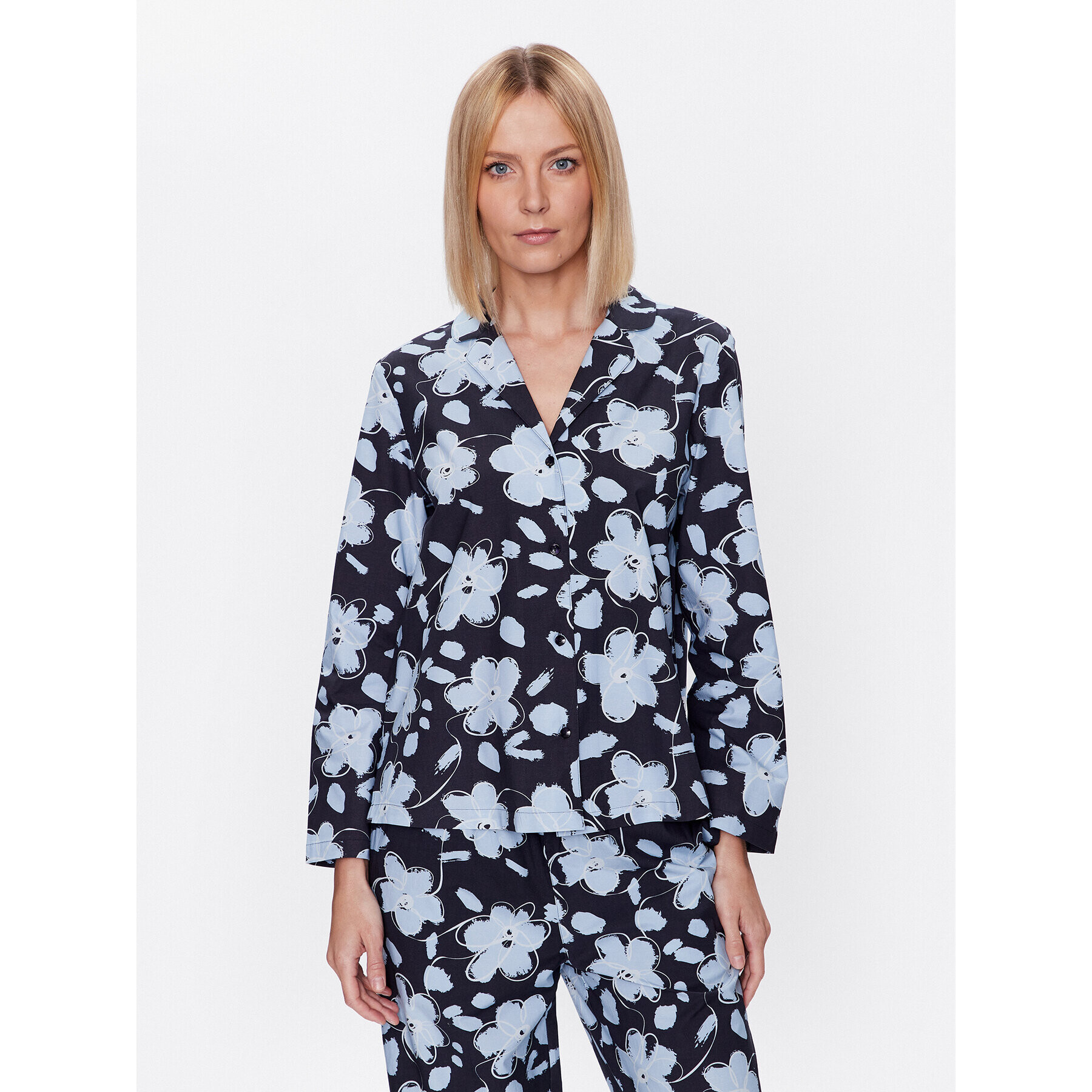 Seidensticker Pyžamo Classic Pajama Set Flowers Tmavomodrá Straight Fit - Pepit.cz