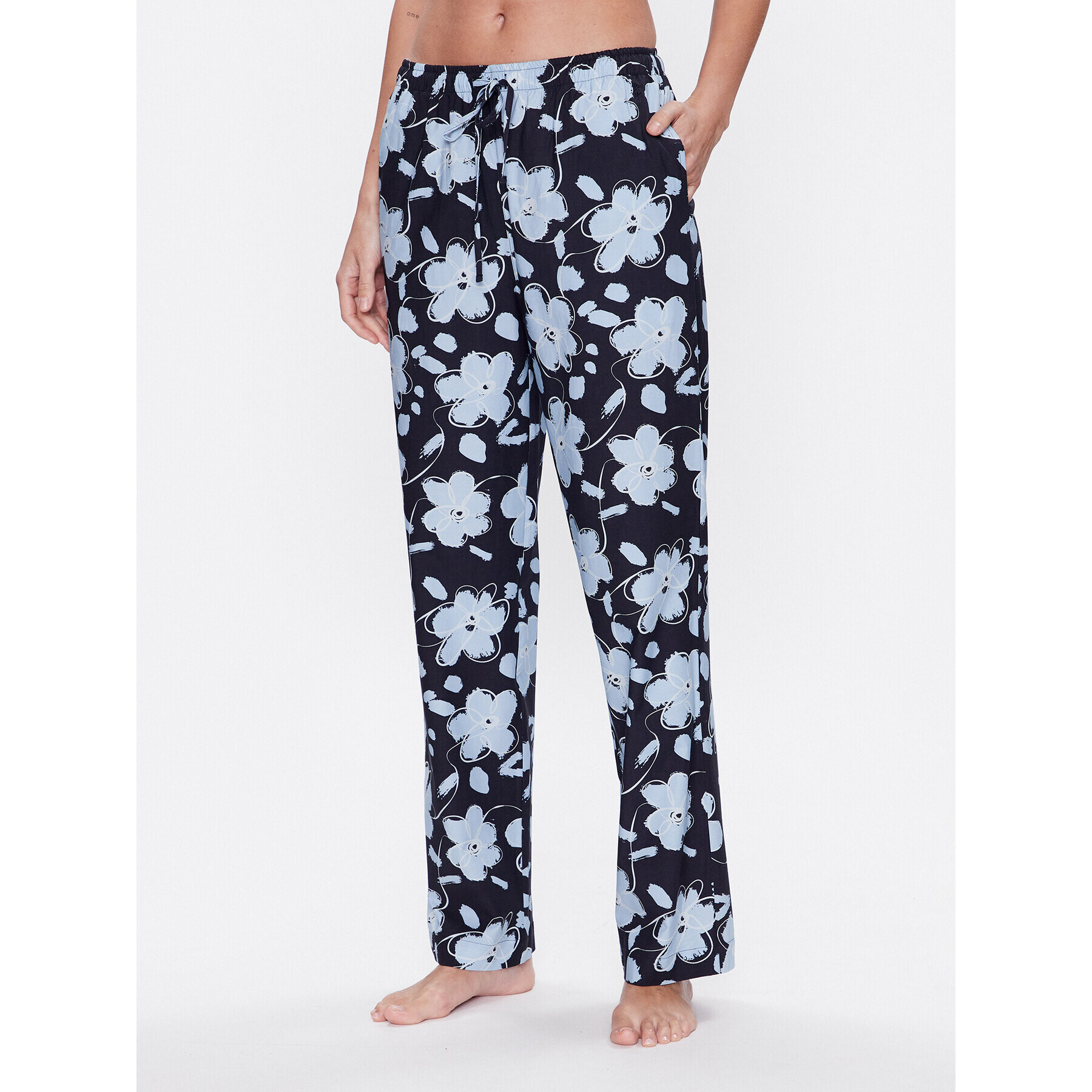 Seidensticker Pyžamo Classic Pajama Set Flowers Tmavomodrá Straight Fit - Pepit.cz