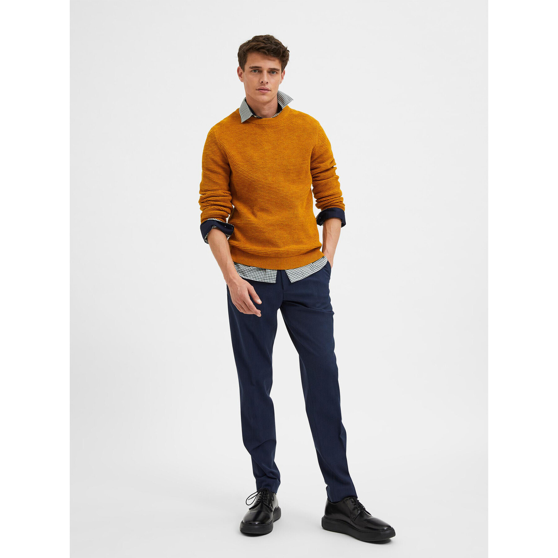 Selected Homme Kalhoty z materiálu 16085270 Tmavomodrá Slim Fit - Pepit.cz