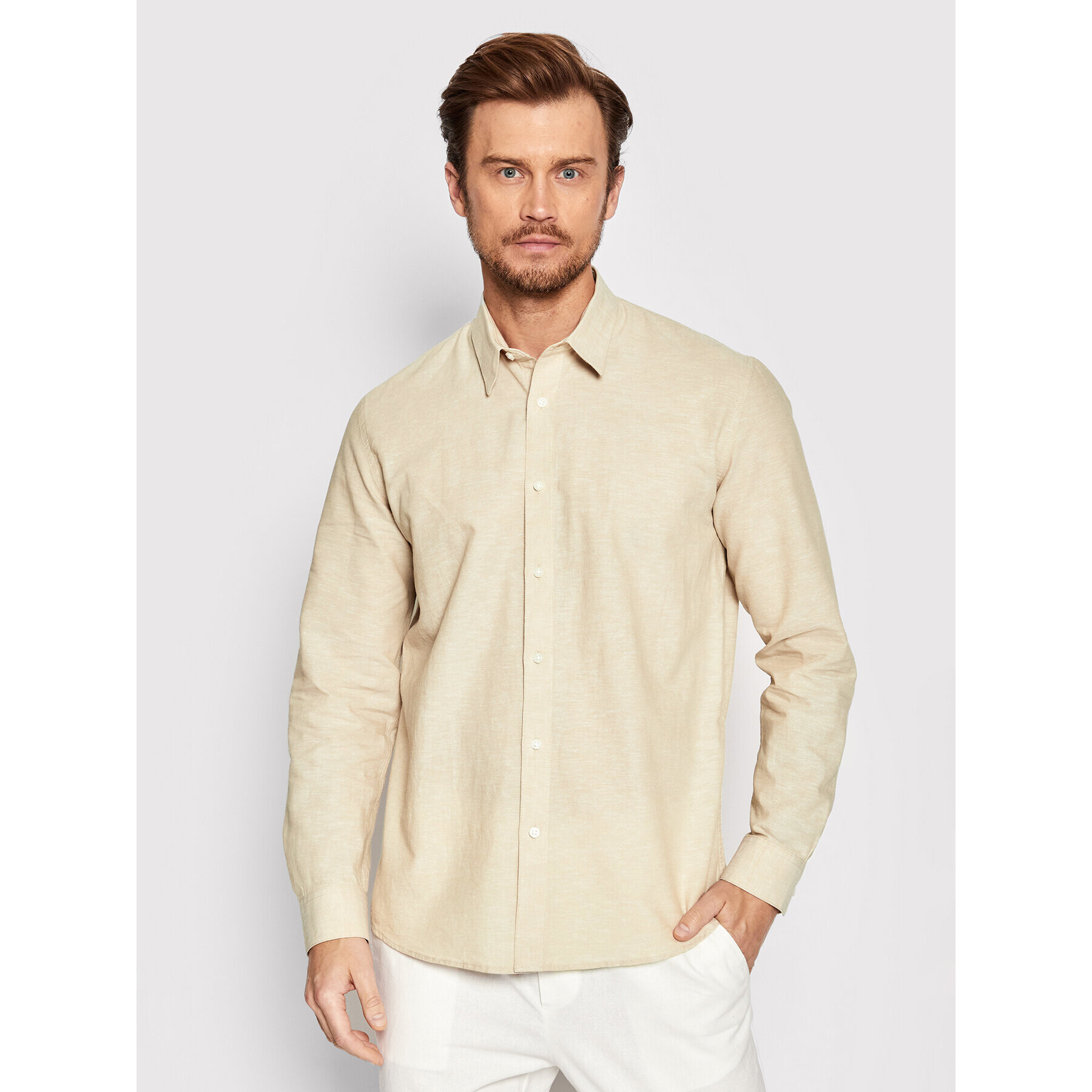 Selected Homme Košile New Linen 16079052 Béžová Regular Fit - Pepit.cz