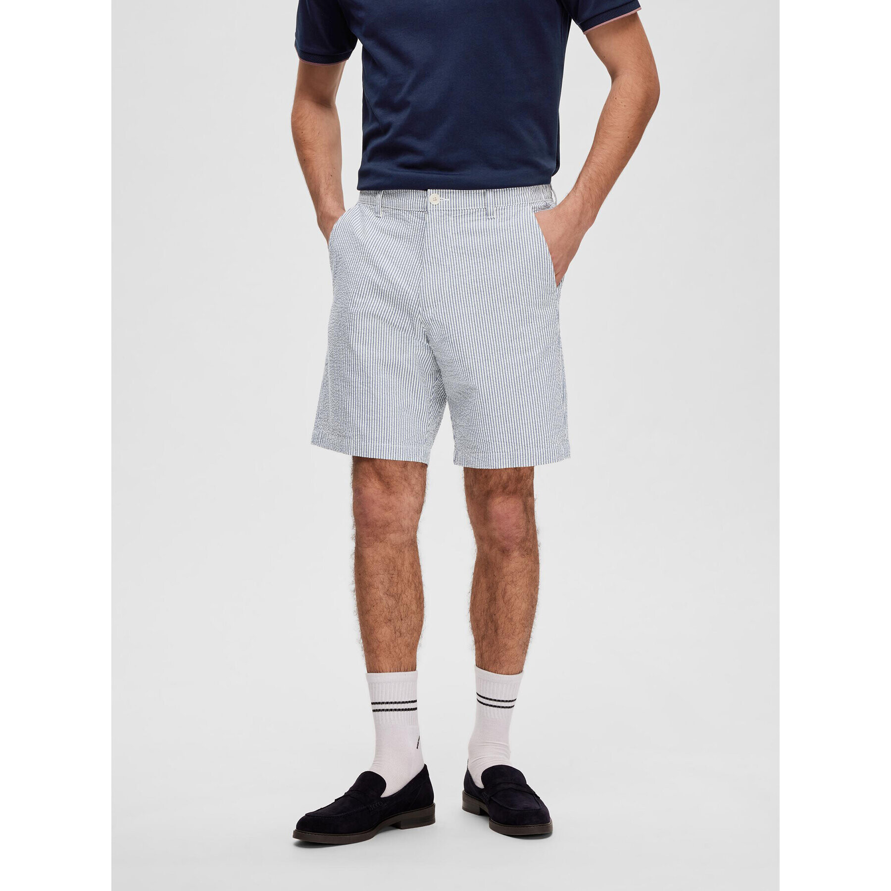 Selected Homme Šortky z materiálu 16088250 Bílá Regular Fit - Pepit.cz