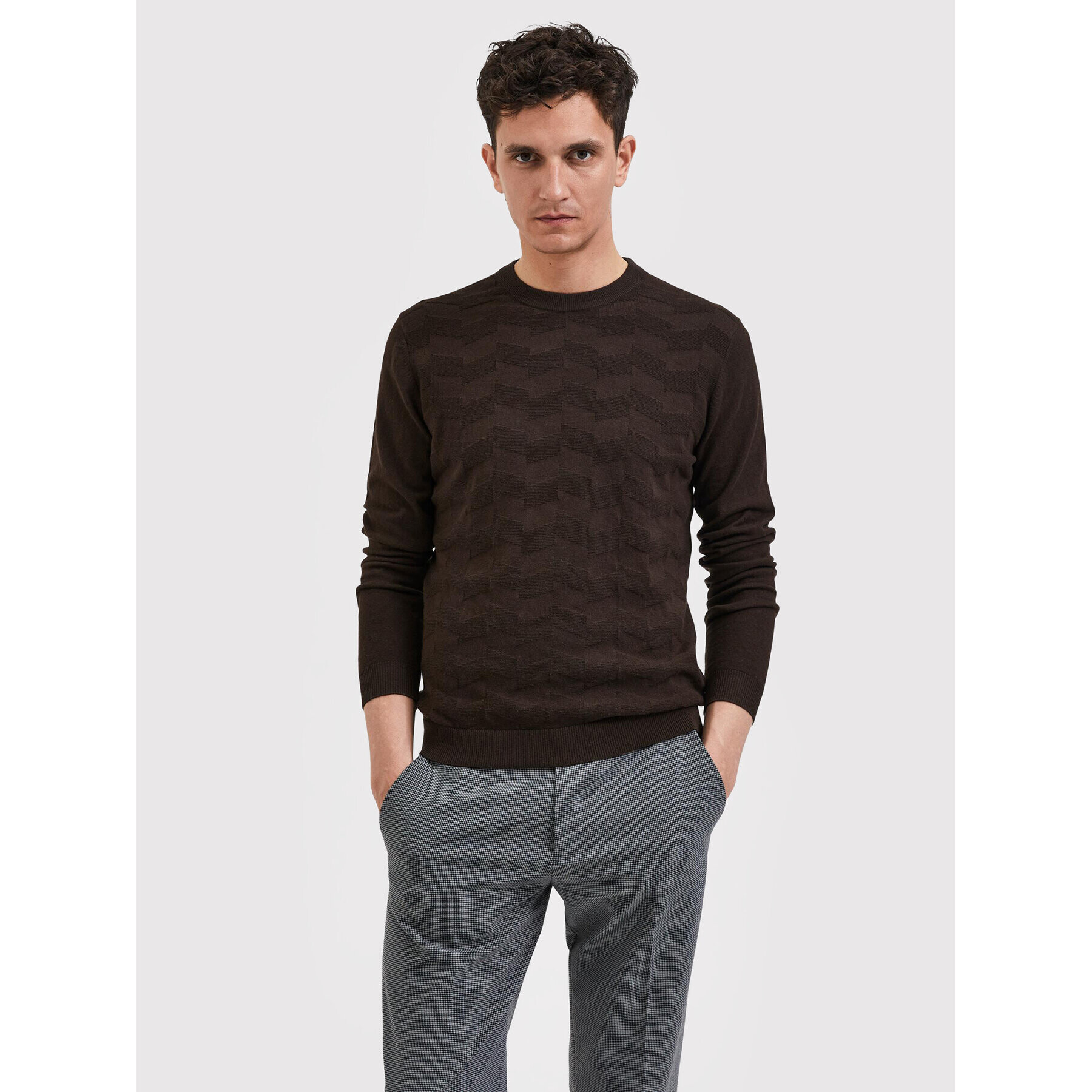 Selected Homme Svetr Romen 16085294 Hnědá Regular Fit - Pepit.cz